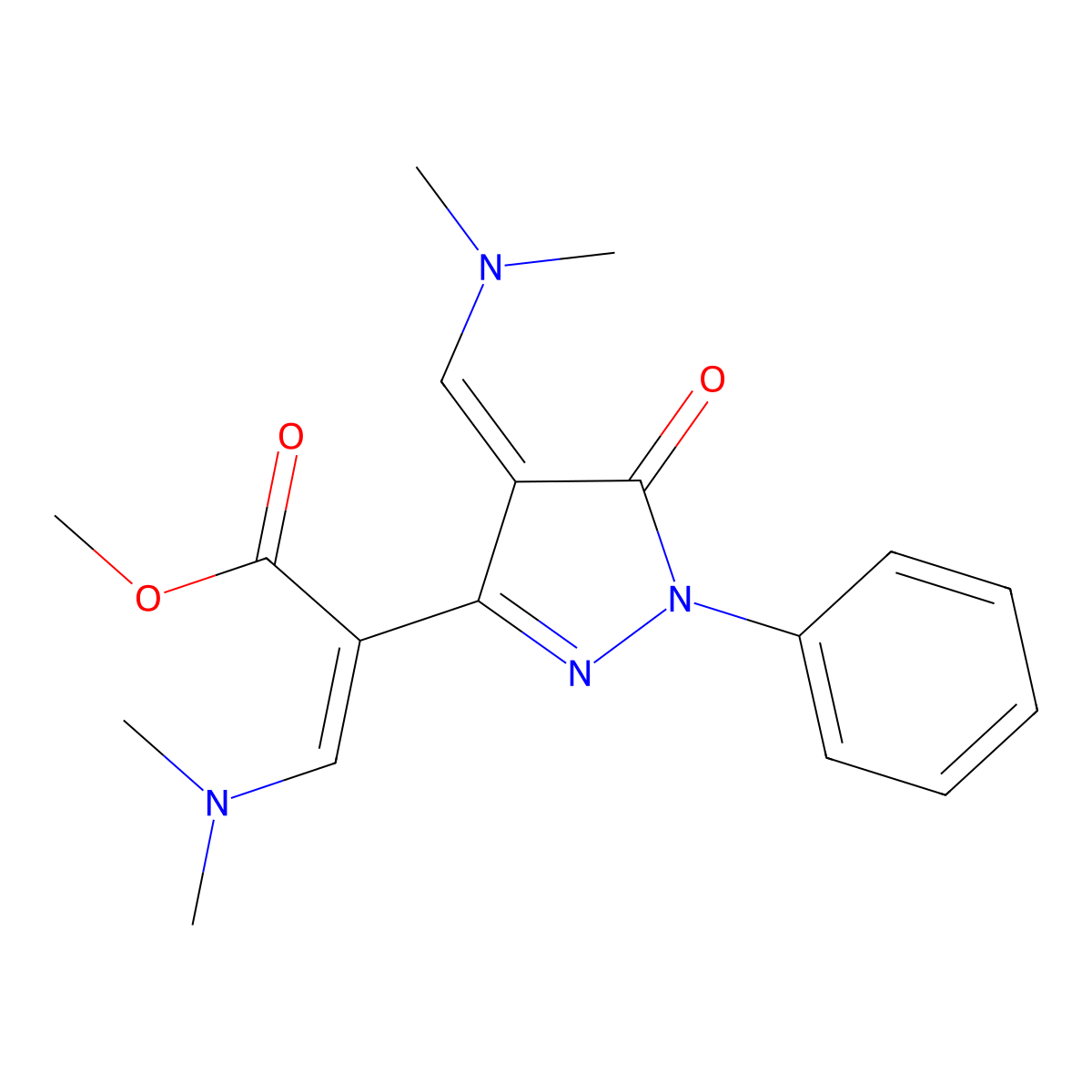 methyl (2E)-3-(dimethylamino)-2-{(4Z)-4-[(dimethylamino)methylene]-5-oxo-1-phenyl-4,5-dihydro-1H-pyrazol-3-yl}acrylate molecular structure, CAS 1152430-03-9