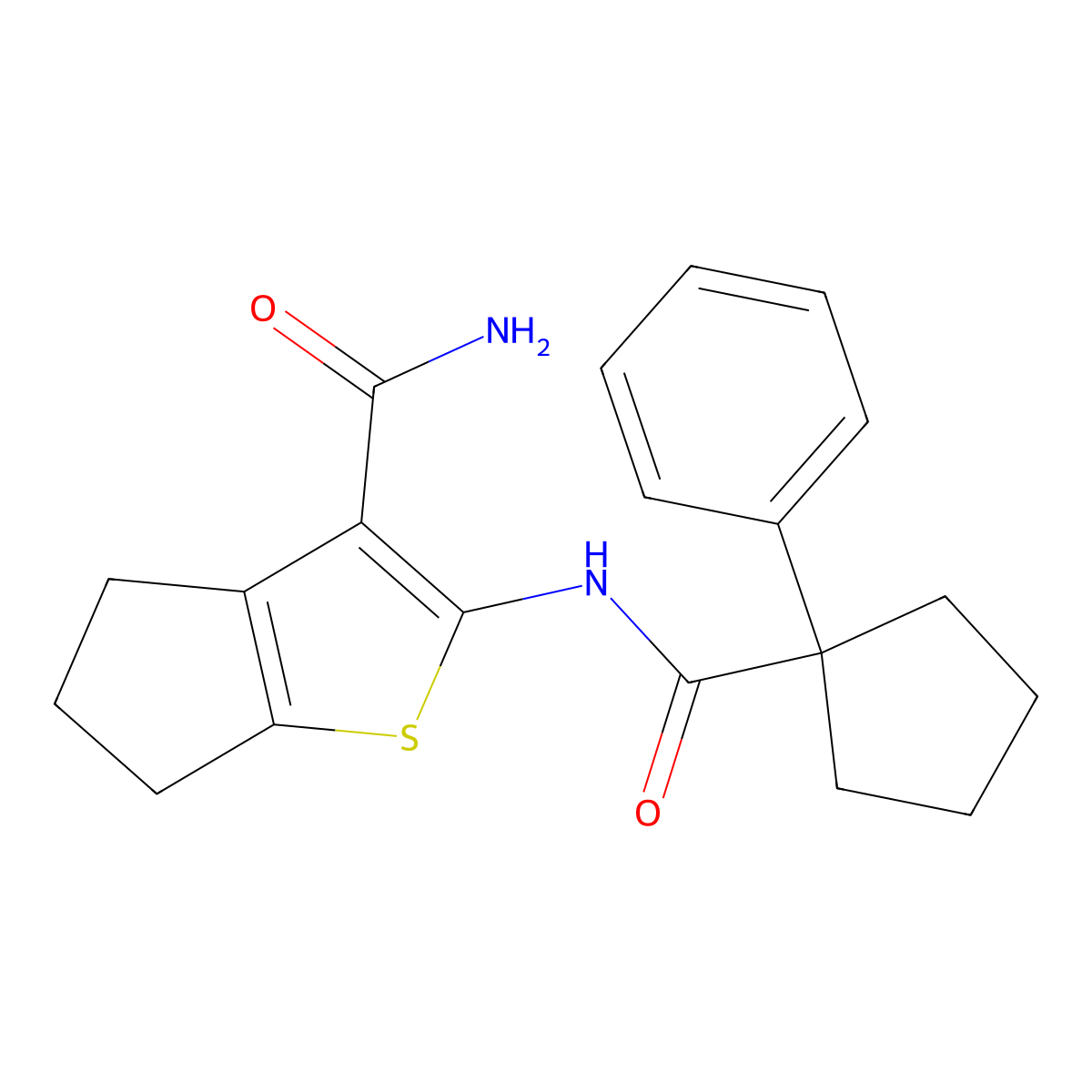 2-{[(1-phenylcyclopentyl)carbonyl]amino}-5,6-dihydro-4H-cyclopenta[b]thiophene-3-carboxamide molecular structure, CAS 1152430-73-3