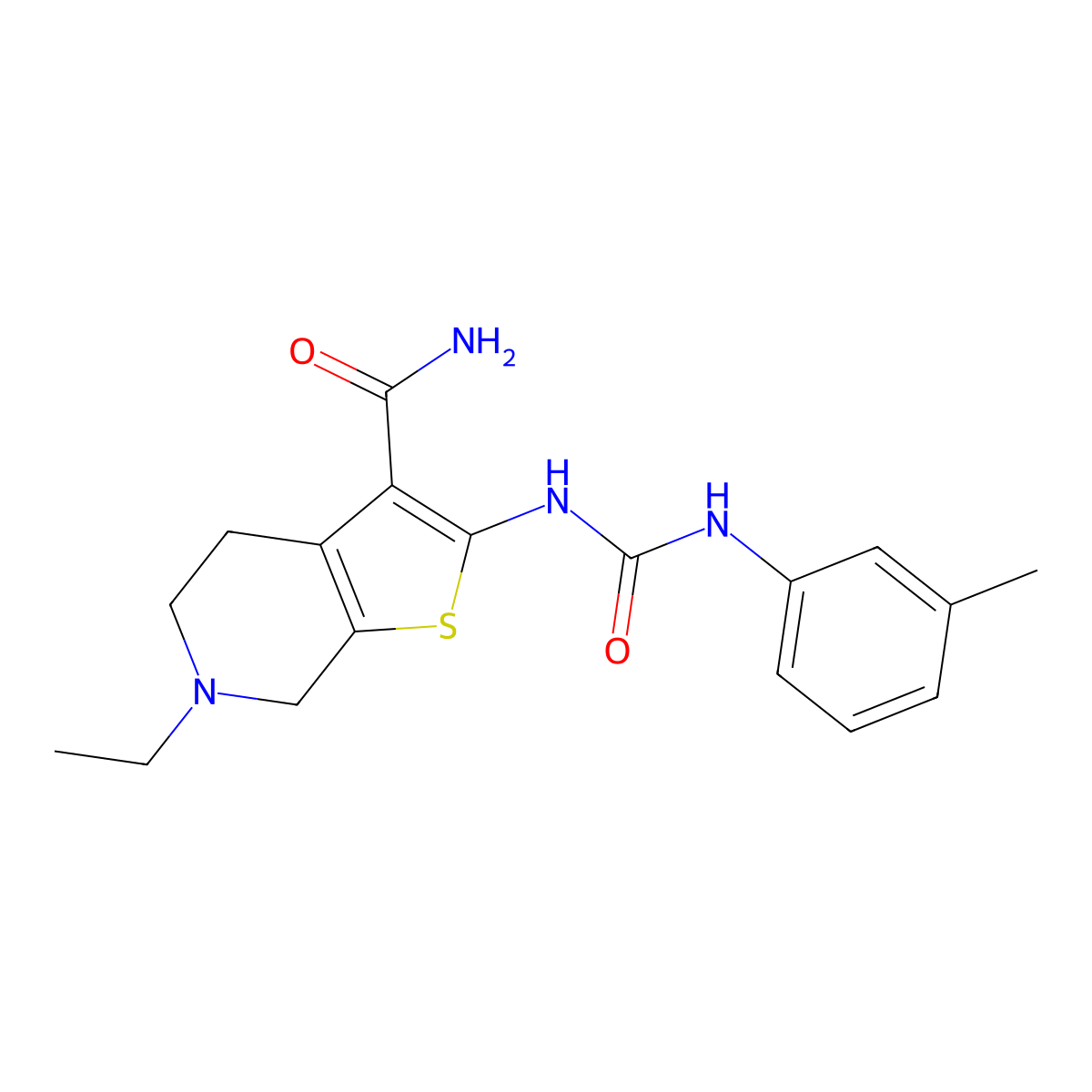 6-Ethyl-2-{[(3-methylphenyl)carbamoyl]amino}-4,5,6,7-tetrahydrothieno[2,3-c]pyridine-3-carboxamide molecular structure, CAS 1152431-78-1