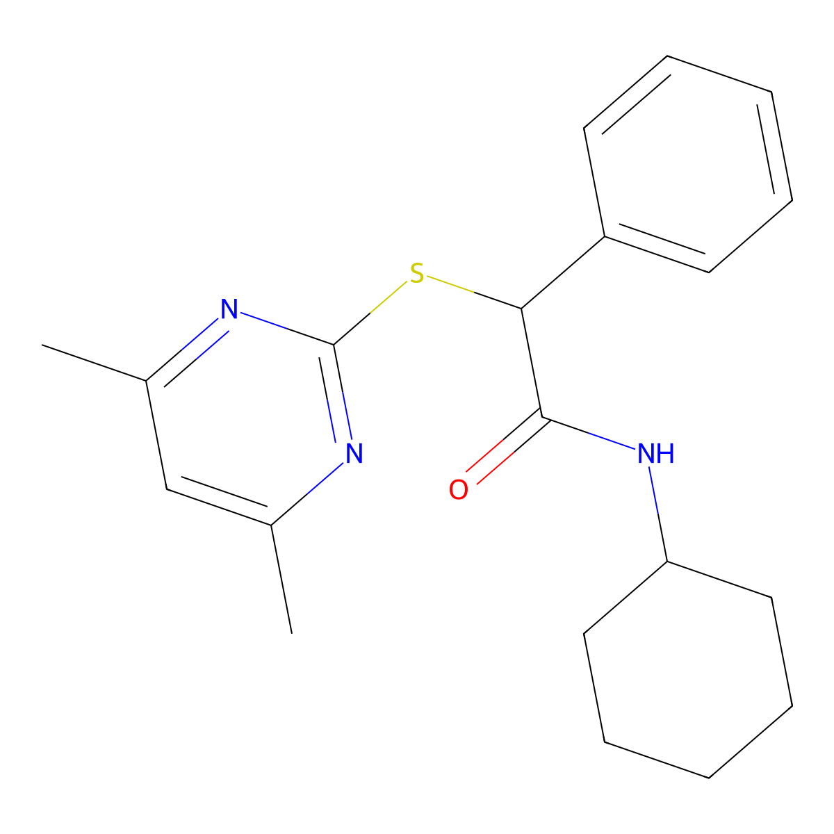 N-cyclohexyl-2-[(4,6-dimethylpyrimidin-2-yl)sulfanyl]-2-phenylacetamide molecular structure, CAS 1152432-57-9