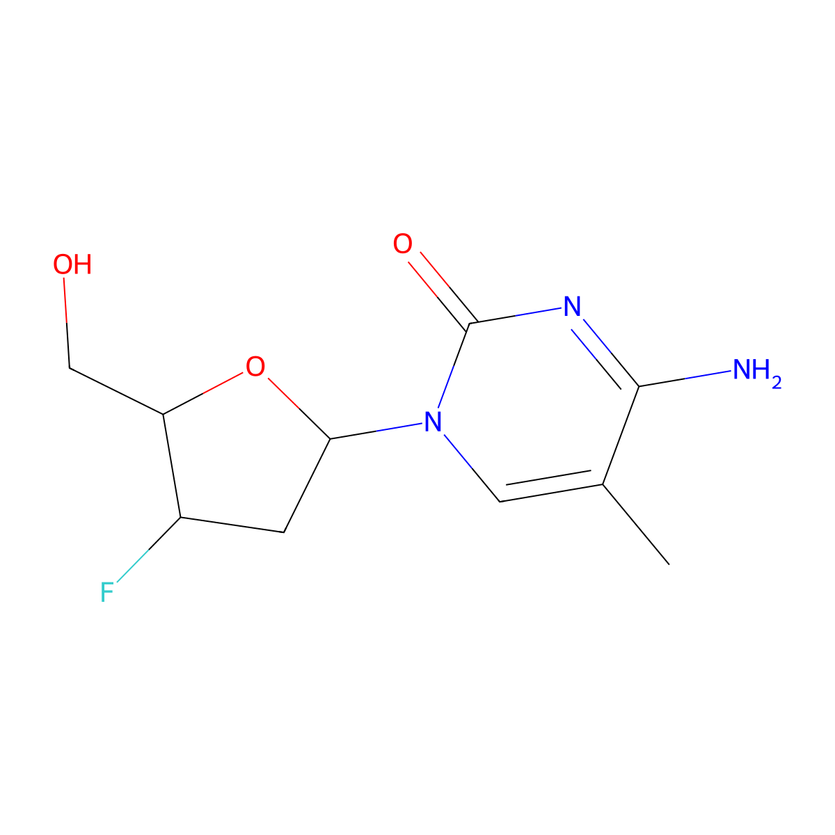 2',3'-Dideoxy-3'-fluoro-5-methyl-cytidine molecular structure, CAS 115249-95-1