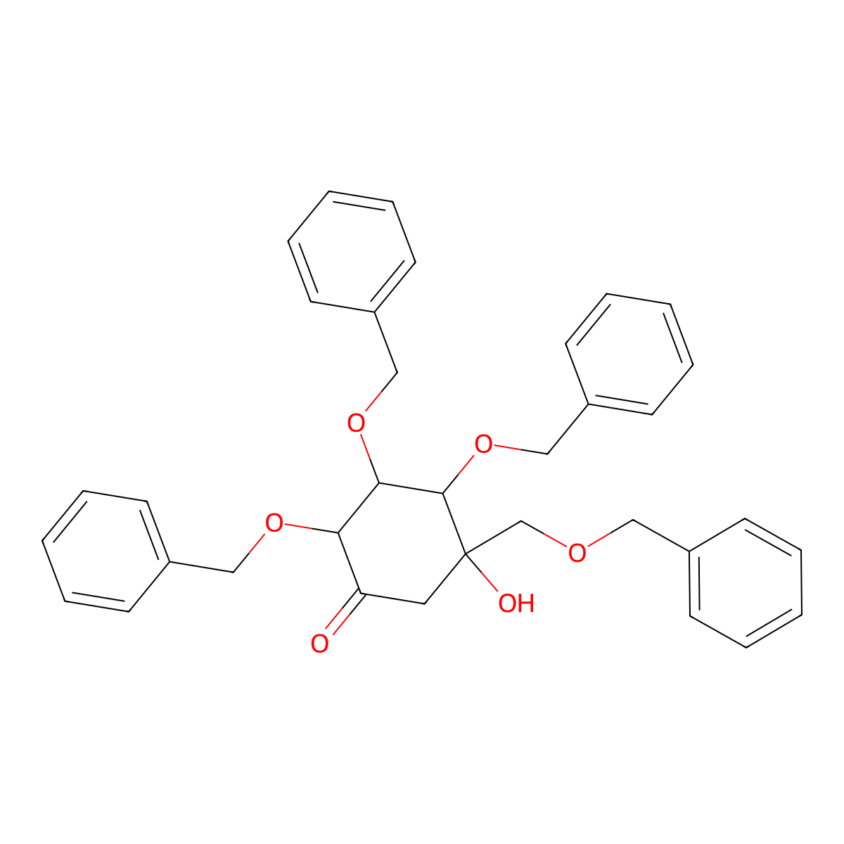 (2R,3S,4S,5S)-5-Hydroxy-2,3,4-tris(phenylmethoxy)-5-((phenylmethoxy)methyl)cyclohexanone molecular structure, CAS 115250-38-9