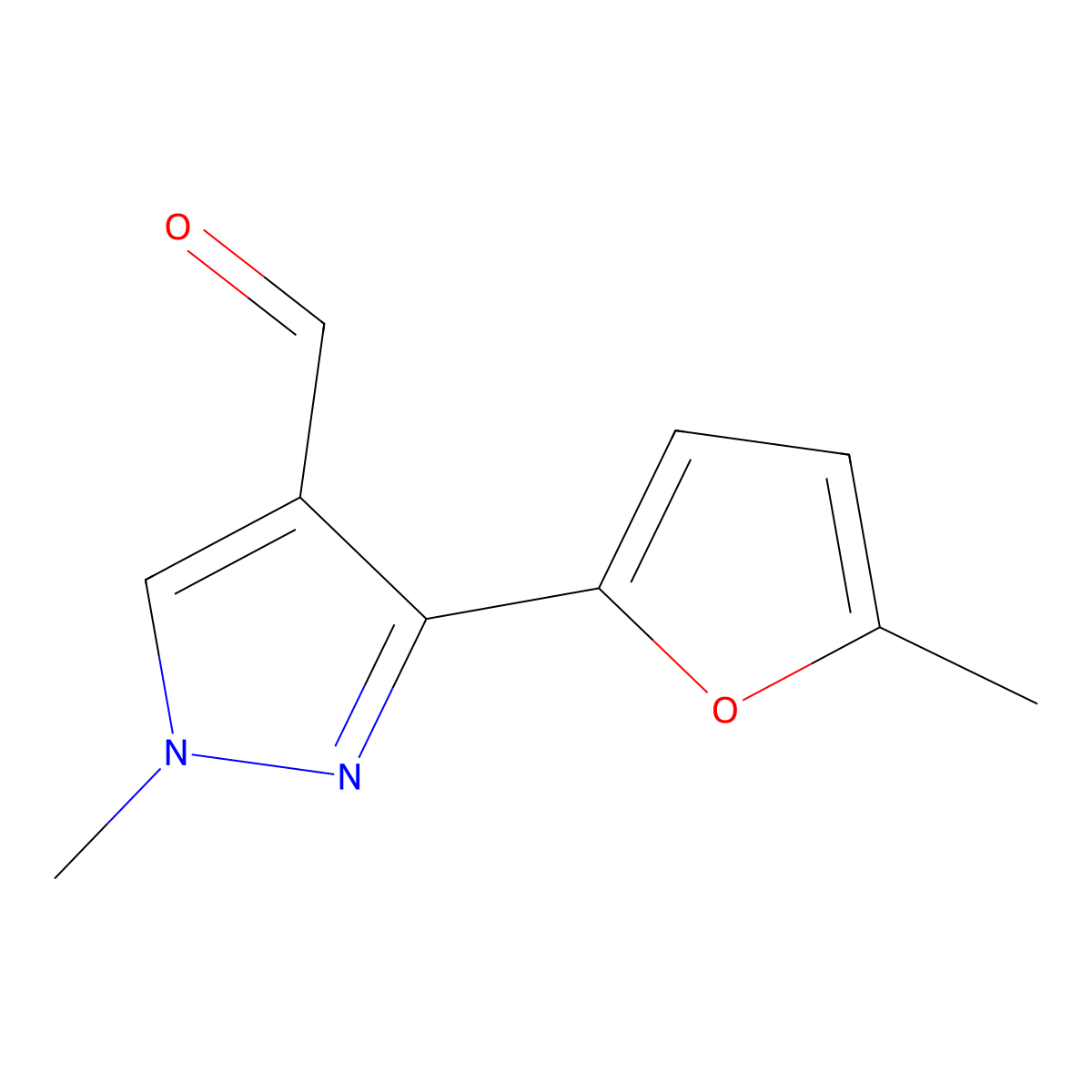 1-methyl-3-(5-methylfuran-2-yl)-1H-pyrazole-4-carbaldehyde molecular structure, CAS 1152503-61-1