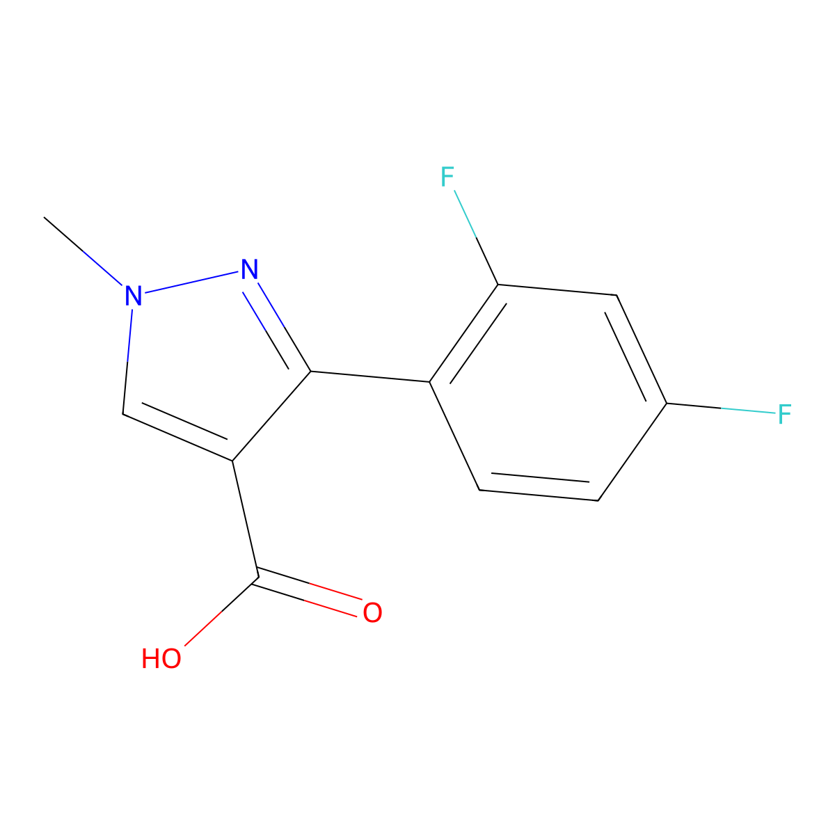 3-(2,4-difluorophenyl)-1-methyl-1H-pyrazole-4-carboxylic acid molecular structure, CAS 1152508-27-4
