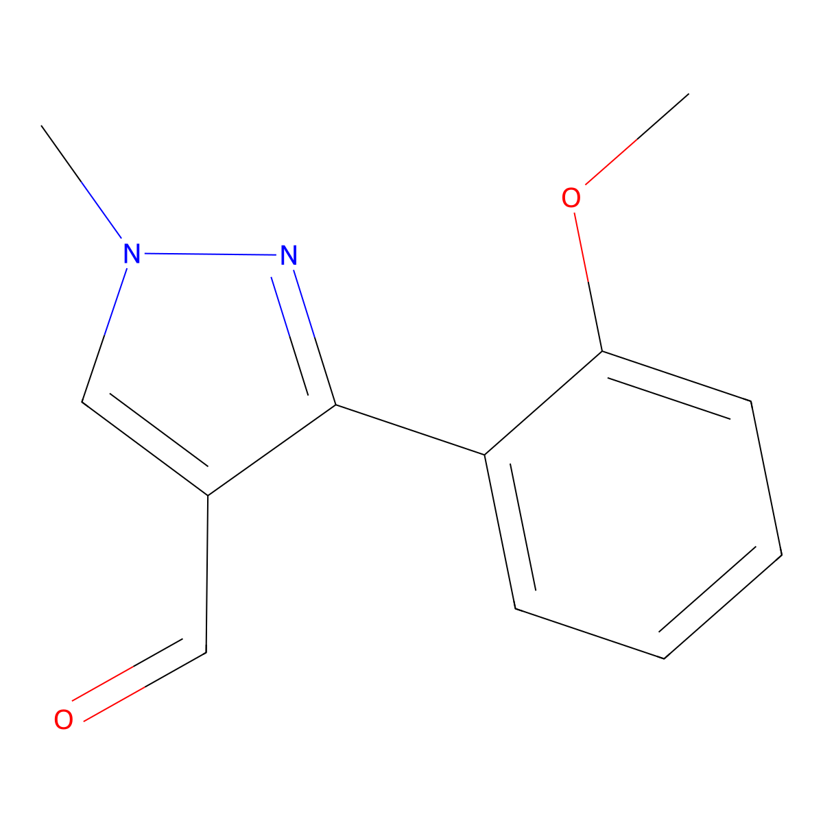 3-(2-methoxyphenyl)-1-methyl-1H-pyrazole-4-carbaldehyde molecular structure, CAS 1152508-57-0