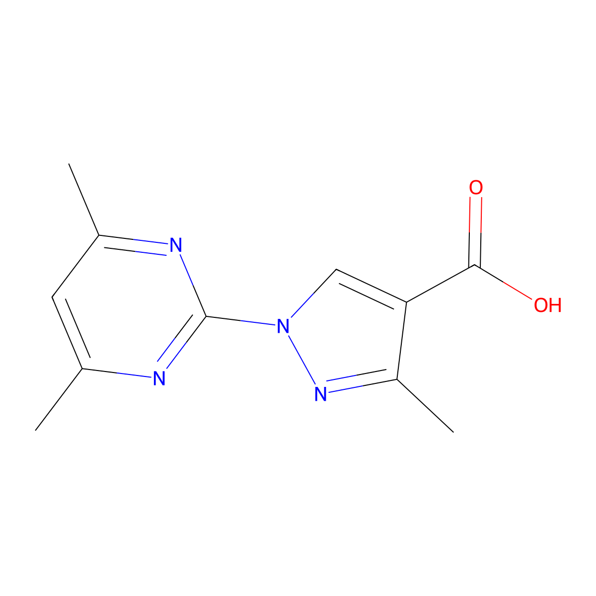 1-(4,6-dimethylpyrimidin-2-yl)-3-methyl-1H-pyrazole-4-carboxylic acid molecular structure, CAS 1152508-60-5