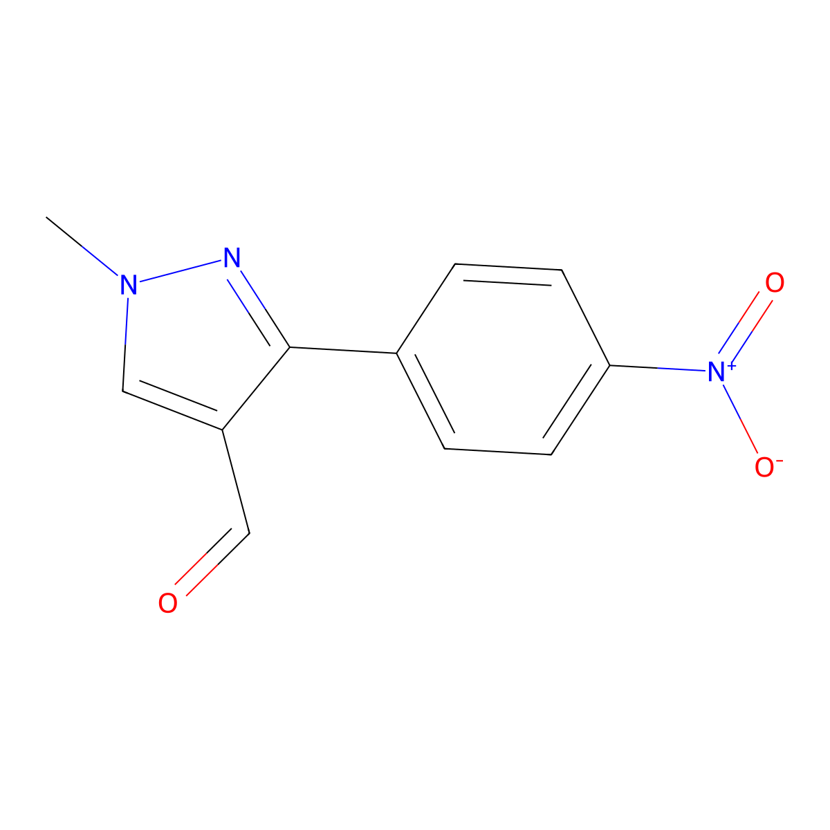 1-methyl-3-(4-nitrophenyl)-1H-pyrazole-4-carbaldehyde molecular structure, CAS 1152508-77-4