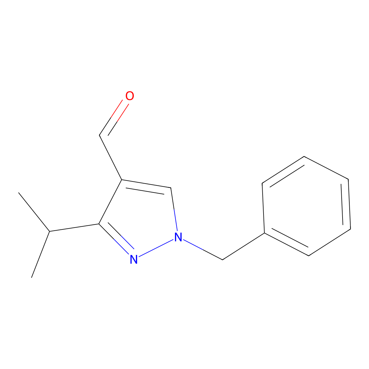 1-benzyl-3-(propan-2-yl)-1H-pyrazole-4-carbaldehyde molecular structure, CAS 1152508-93-4