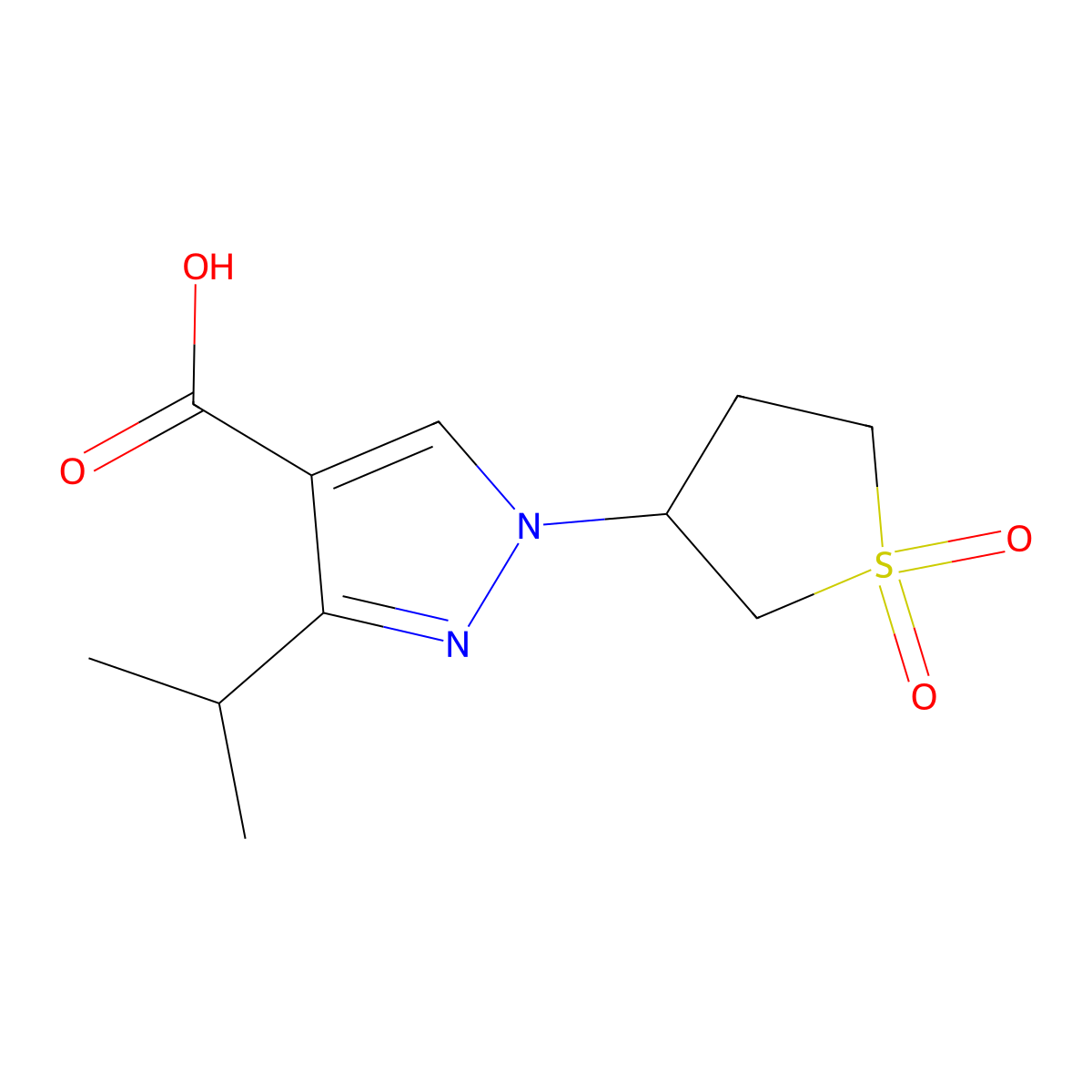 1-(1,1-dioxo-1lambda6-thiolan-3-yl)-3-(propan-2-yl)-1H-pyrazole-4-carboxylic acid molecular structure, CAS 1152509-17-5
