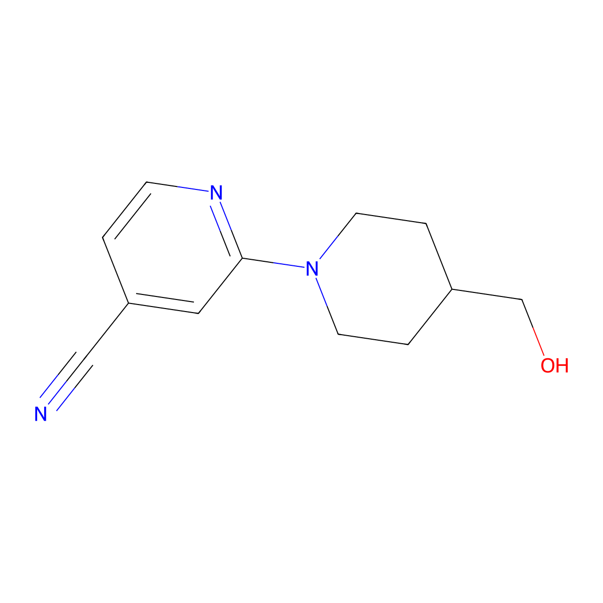 2-(4-(Hydroxymethyl)piperidin-1-yl)isonicotinonitrile molecular structure, CAS 1152509-72-2