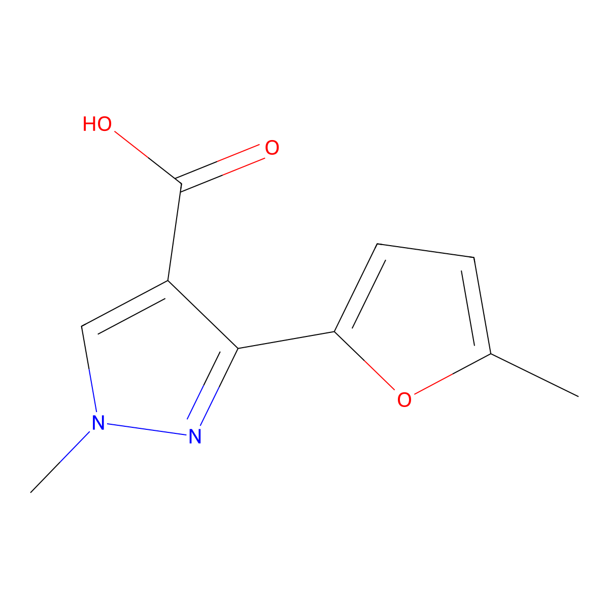 1-methyl-3-(5-methylfuran-2-yl)-1H-pyrazole-4-carboxylic acid molecular structure, CAS 1152509-79-9