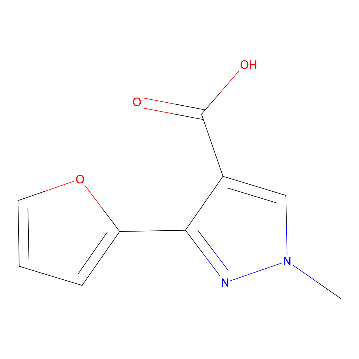 3-(furan-2-yl)-1-methyl-1H-pyrazole-4-carboxylic acid molecular structure, CAS 1152509-87-9