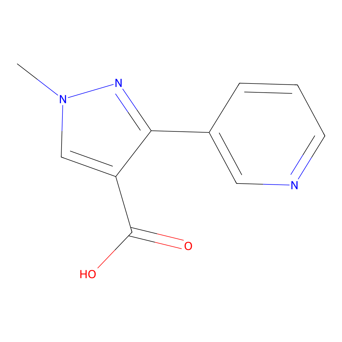 1-methyl-3-(pyridin-3-yl)-1H-pyrazole-4-carboxylic acid molecular structure, CAS 1152510-52-5
