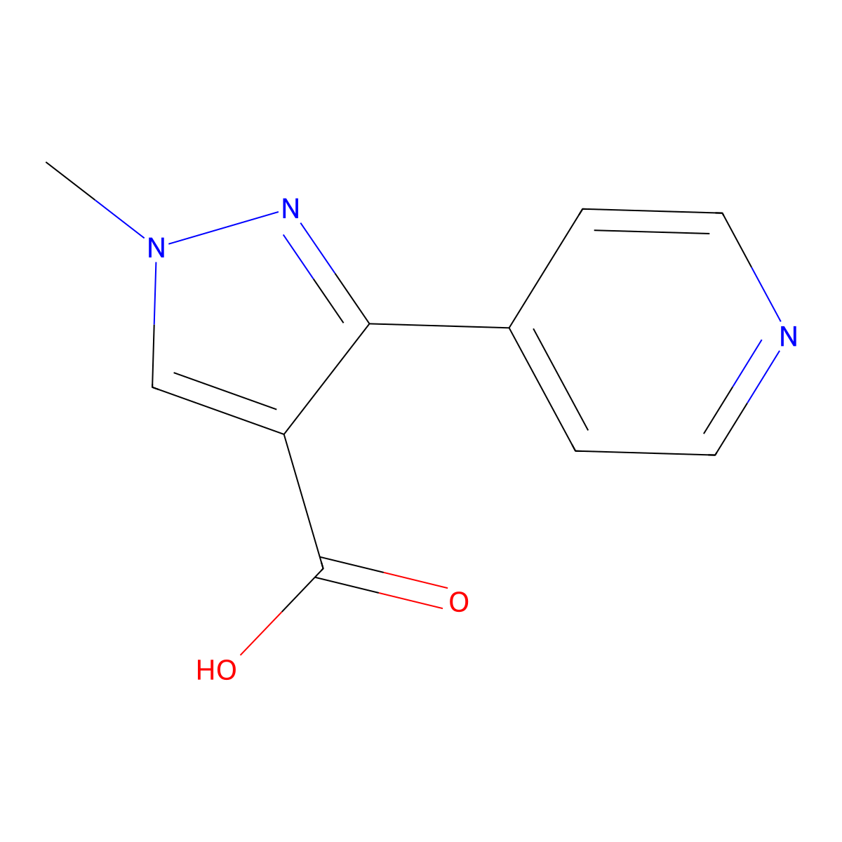 1-methyl-3-(pyridin-4-yl)-1H-pyrazole-4-carboxylic acid molecular structure, CAS 1152510-62-7
