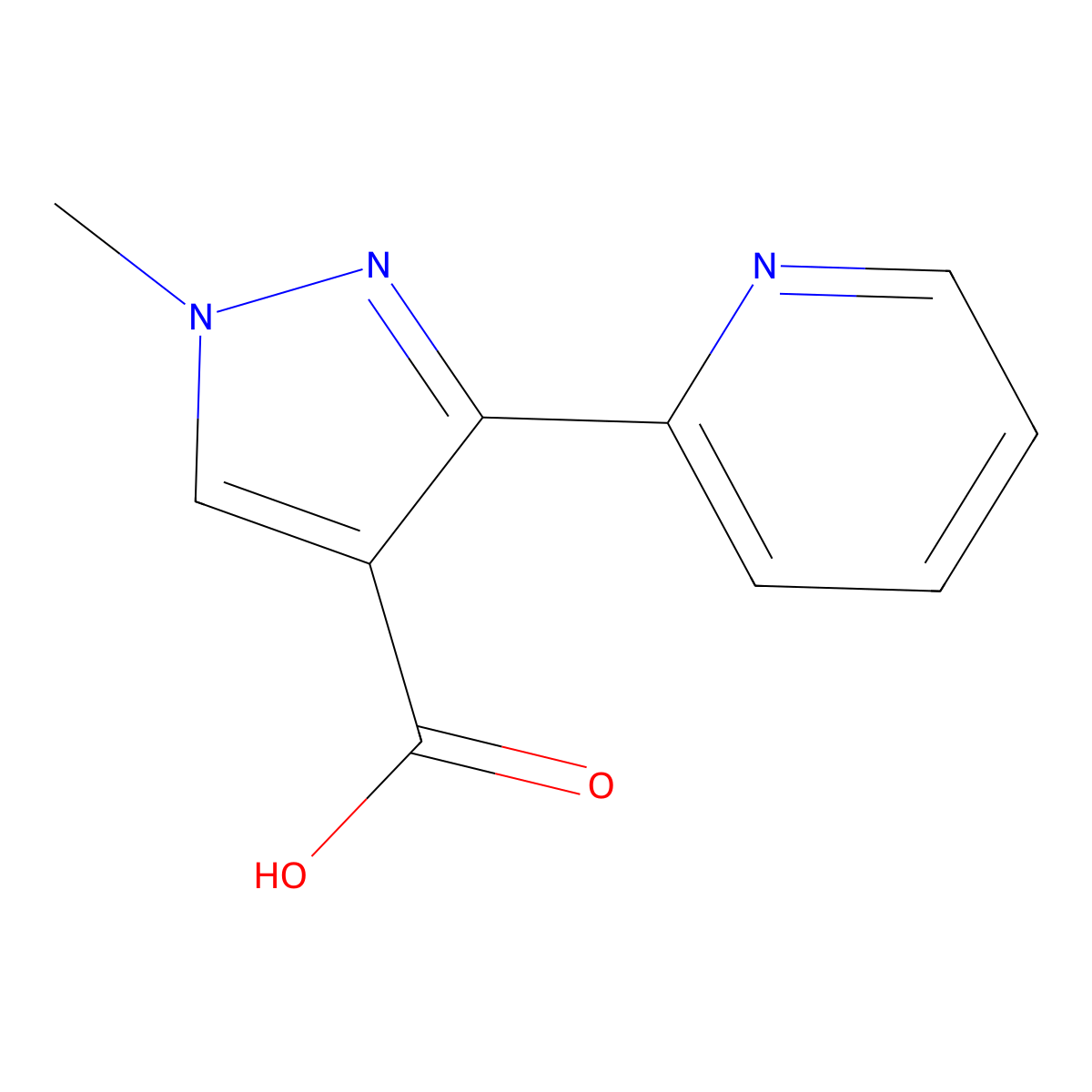 1-methyl-3-(pyridin-2-yl)-1H-pyrazole-4-carboxylic acid molecular structure, CAS 1152510-81-0