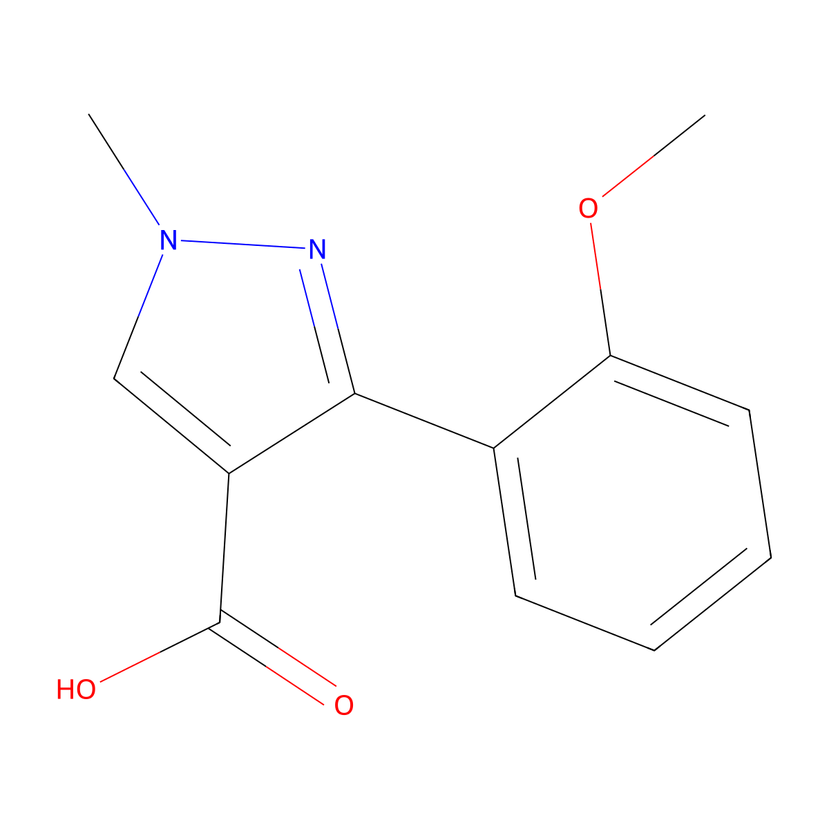3-(2-methoxyphenyl)-1-methyl-1H-pyrazole-4-carboxylic acid molecular structure, CAS 1152511-14-2