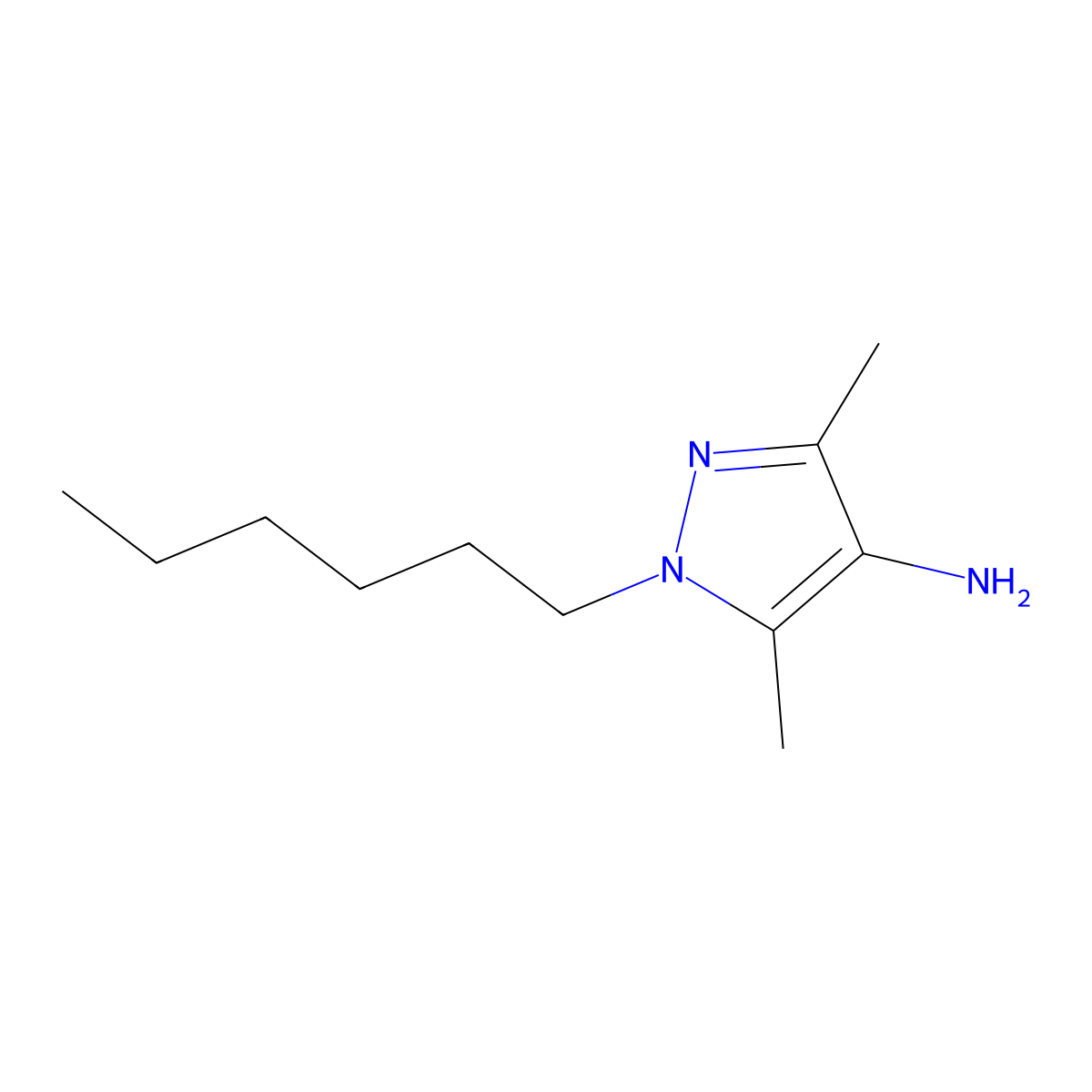 1-hexyl-3,5-dimethyl-1H-pyrazol-4-amine molecular structure, CAS 1152512-43-0