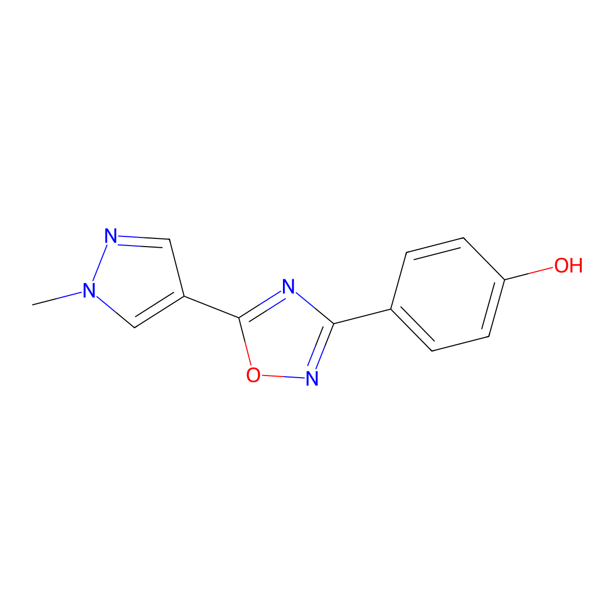 4-[5-(1-methyl-1H-pyrazol-4-yl)-1,2,4-oxadiazol-3-yl]phenol molecular structure, CAS 1152513-70-6
