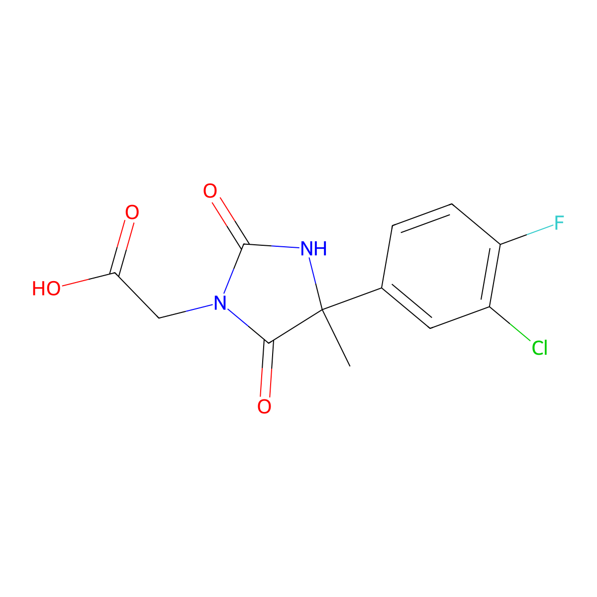 2-[4-(3-Chloro-4-fluorophenyl)-4-methyl-2,5-dioxoimidazolidin-1-yl]acetic acid molecular structure, CAS 1152513-96-6