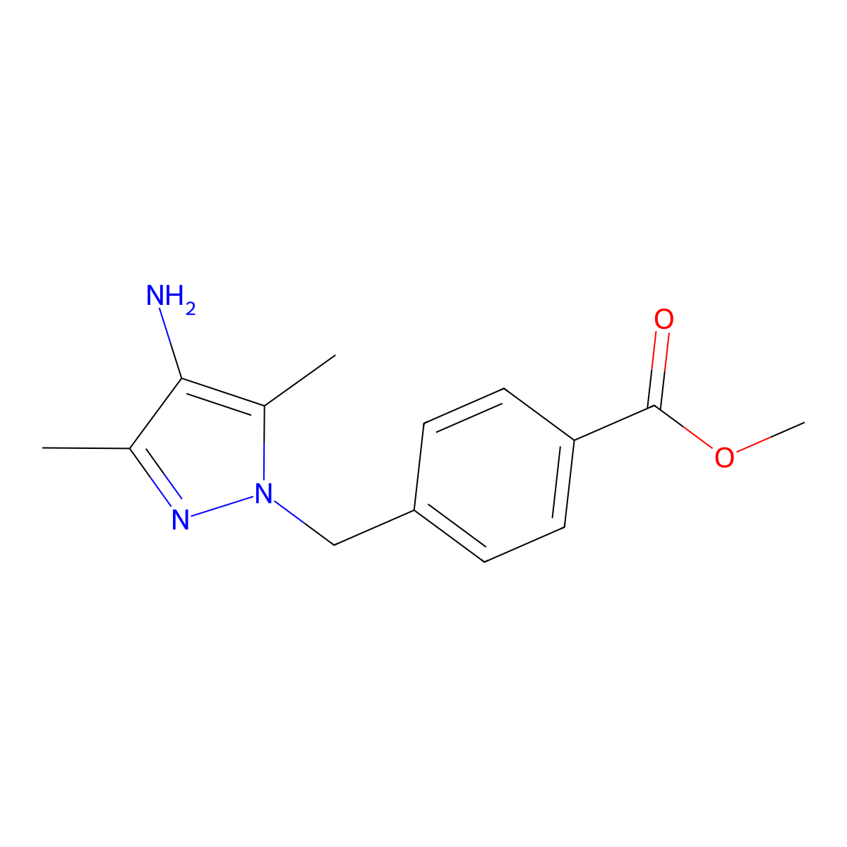 Methyl 4-[(4-amino-3,5-dimethyl-1H-pyrazol-1-yl)methyl]benzoate molecular structure, CAS 1152517-72-0