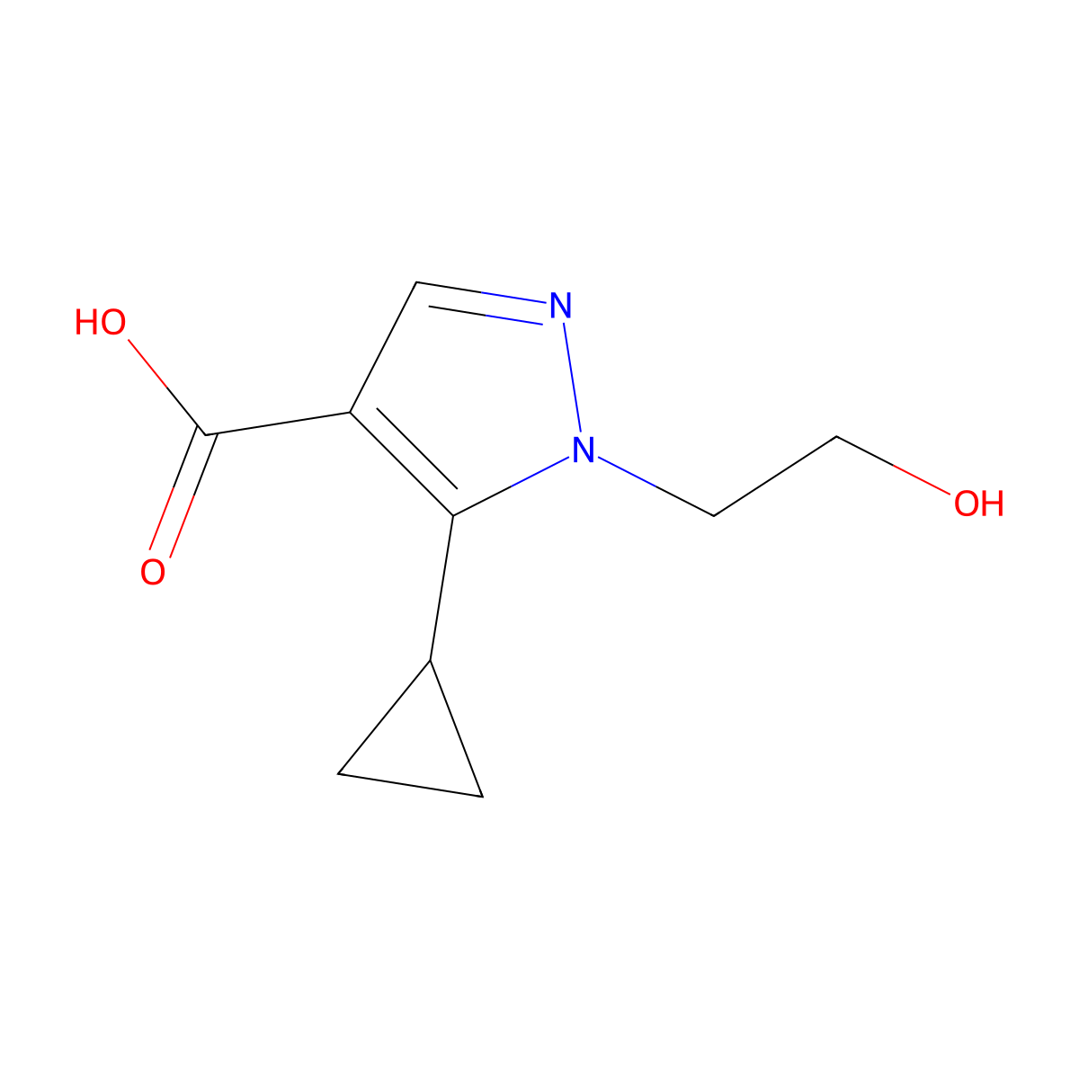 5-cyclopropyl-1-(2-hydroxyethyl)-1H-pyrazole-4-carboxylic acid molecular structure, CAS 1152517-95-7