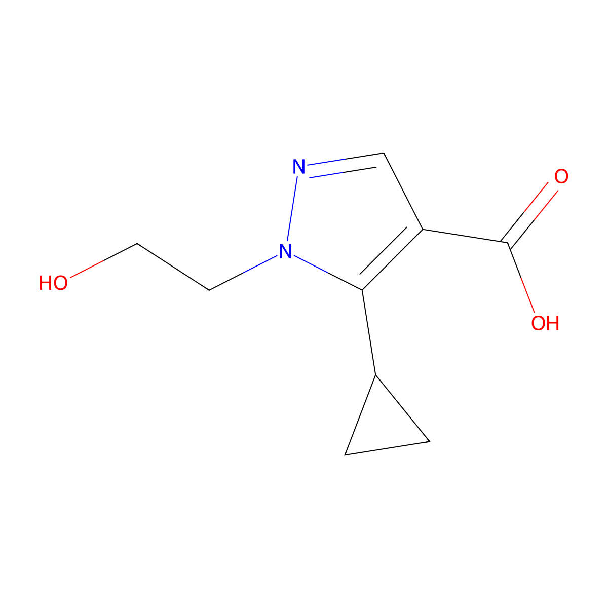 5-cyclopropyl-1-(2-hydroxyethyl)-1H-pyrazole-4-carboxylic acid molecular structure, CAS 1152517-95-7
