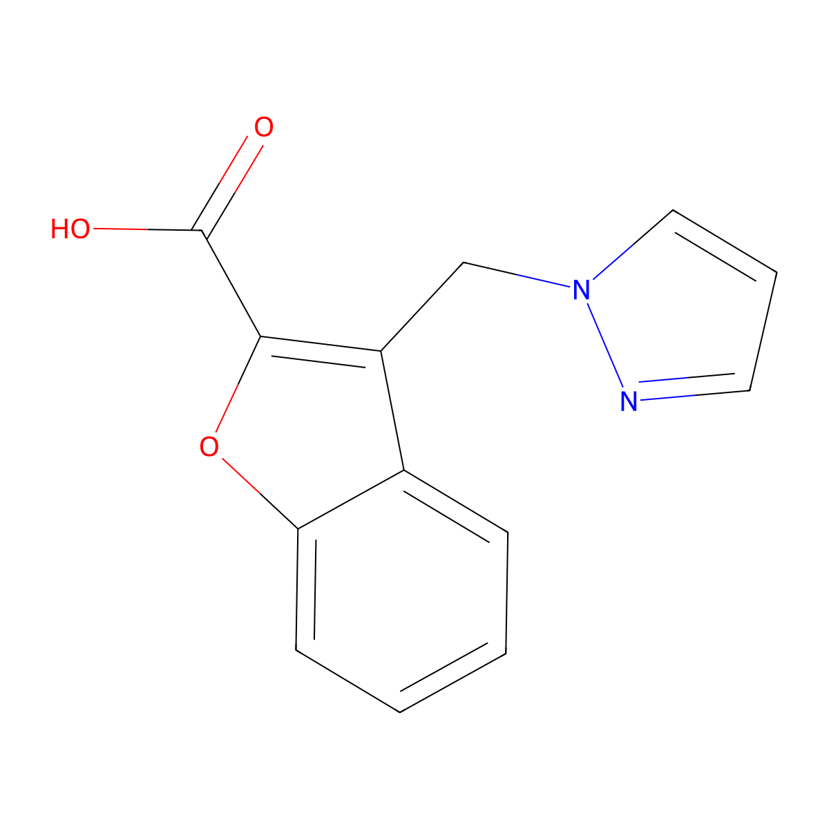 3-(1H-pyrazol-1-ylmethyl)-1-benzofuran-2-carboxylic acid molecular structure, CAS 1152519-08-8