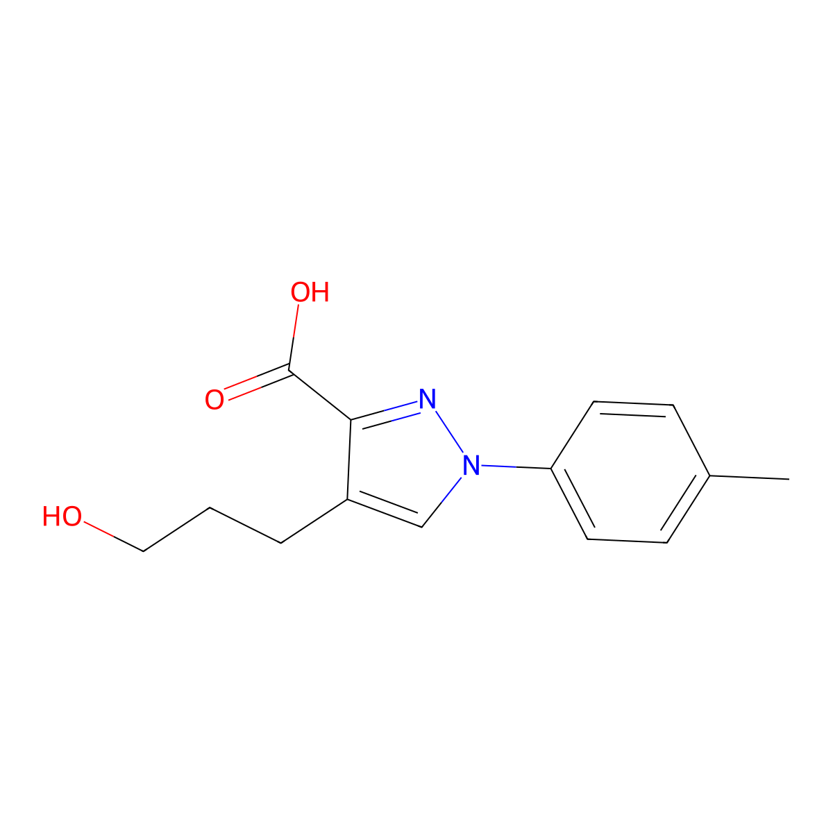 4-(3-hydroxypropyl)-1-(4-methylphenyl)-1H-pyrazole-3-carboxylic acid molecular structure, CAS 1152520-08-5