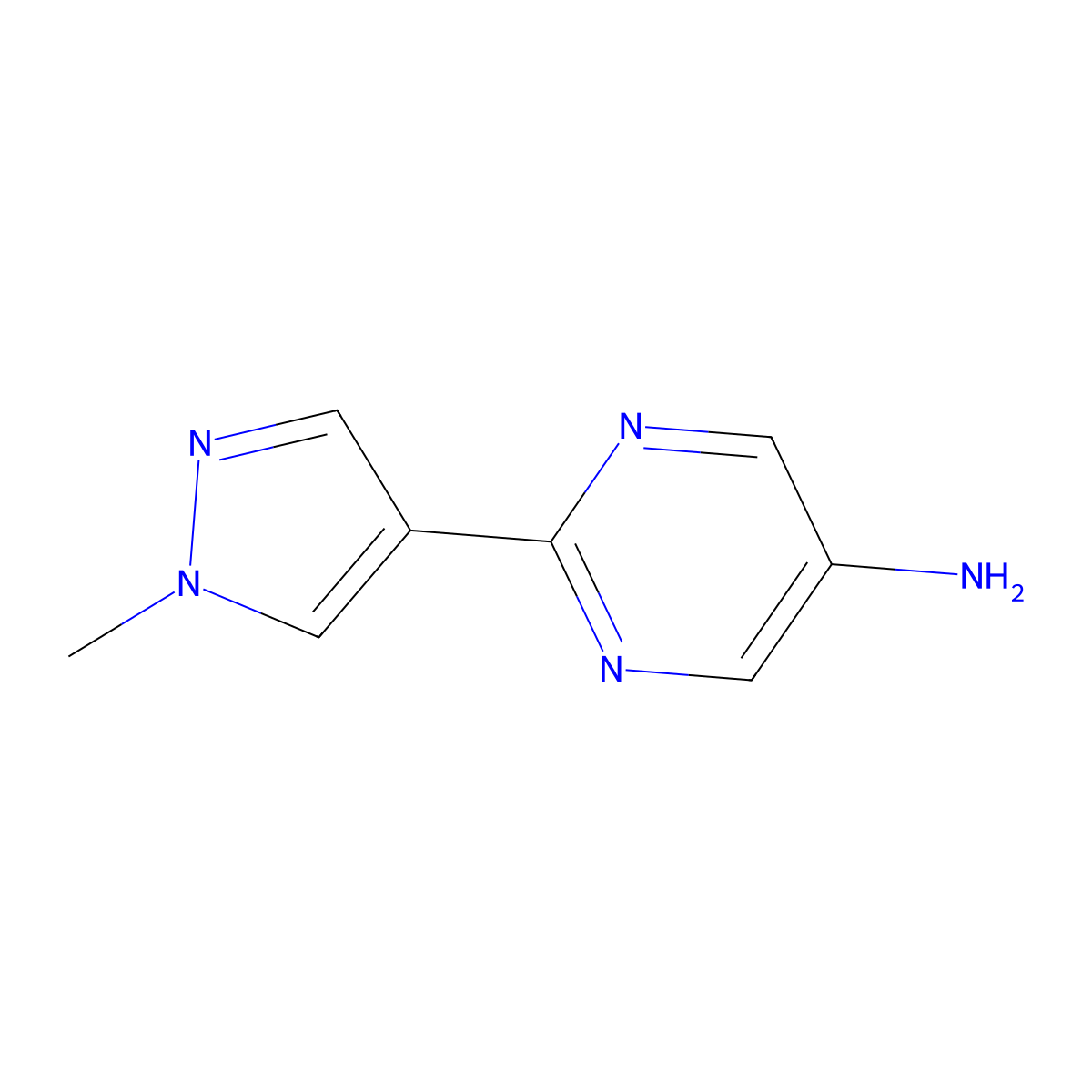 2-(1-Methyl-1H-pyrazol-4-yl)-pyrimidin-5-ylamine molecular structure, CAS 1152520-15-4
