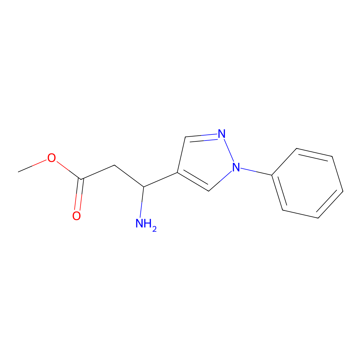 methyl 3-amino-3-(1-phenyl-1H-pyrazol-4-yl)propanoate molecular structure, CAS 1152520-97-2