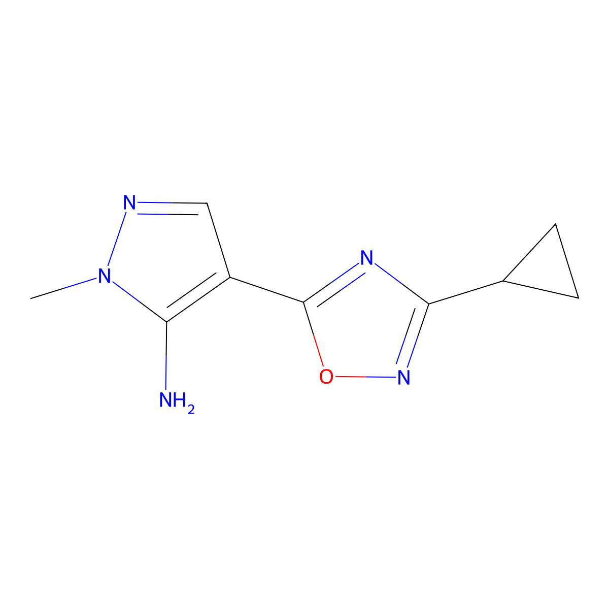 4-(3-cyclopropyl-1,2,4-oxadiazol-5-yl)-1-methyl-1H-pyrazol-5-amine molecular structure, CAS 1152534-41-2