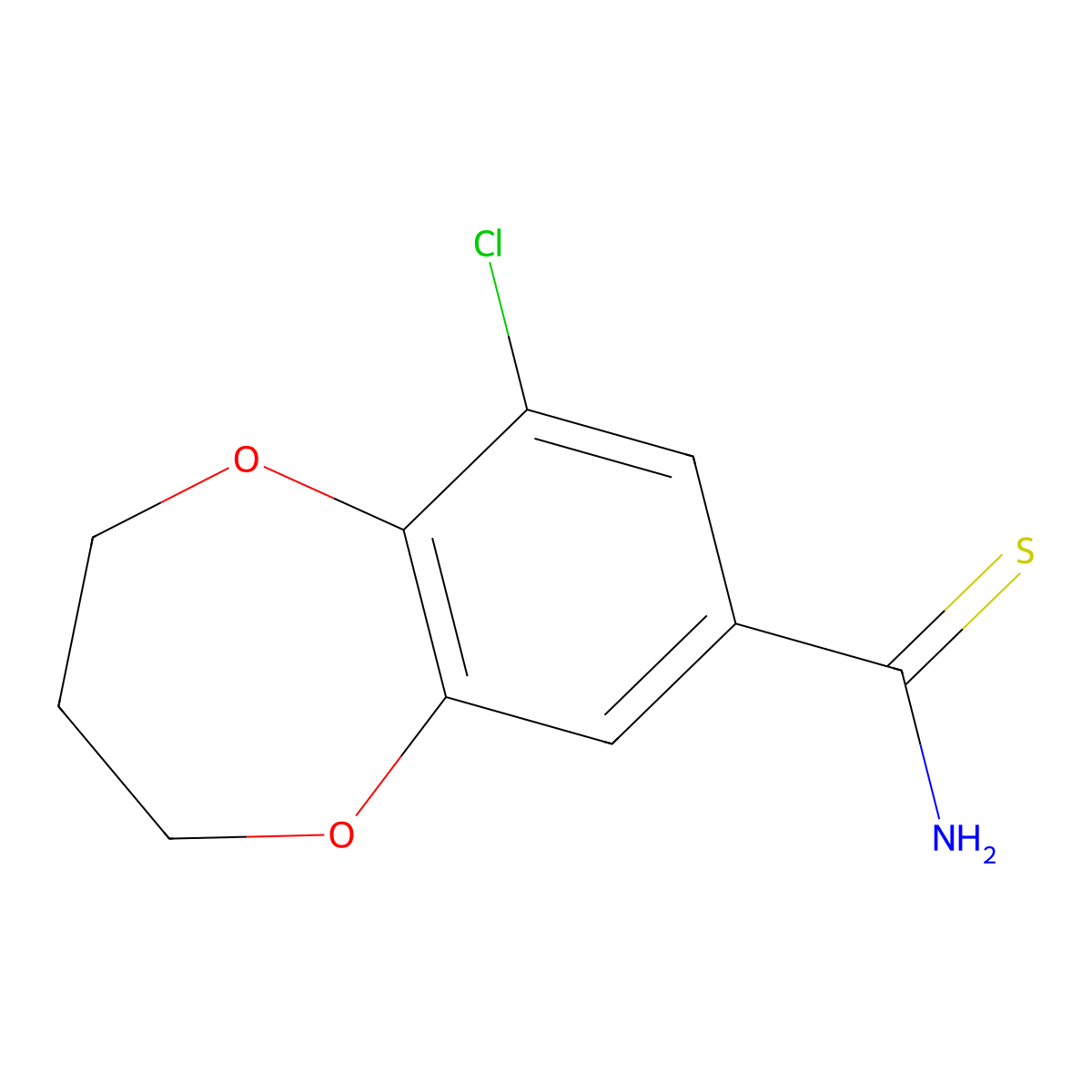 9-chloro-3,4-dihydro-2H-1,5-benzodioxepine-7-carbothioamide molecular structure, CAS 1152534-67-2