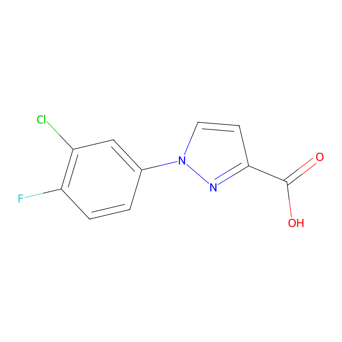 1-(3-chloro-4-fluorophenyl)-1H-pyrazole-3-carboxylic acid molecular structure, CAS 1152537-04-6