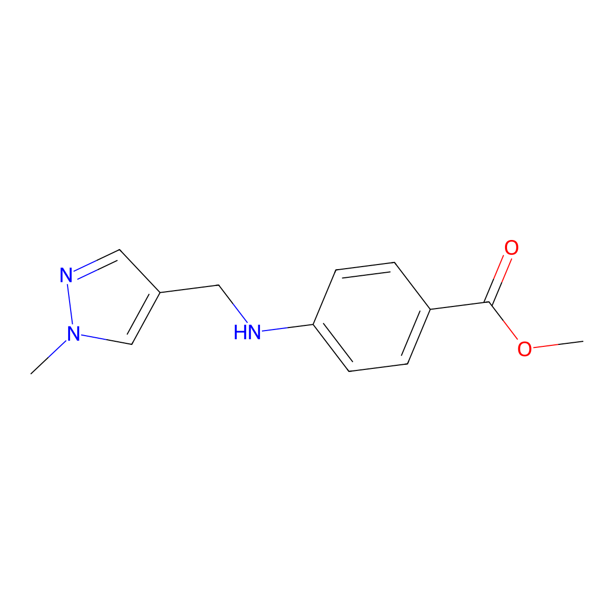 methyl 4-{[(1-methyl-1H-pyrazol-4-yl)methyl]amino}benzoate molecular structure, CAS 1152539-66-6