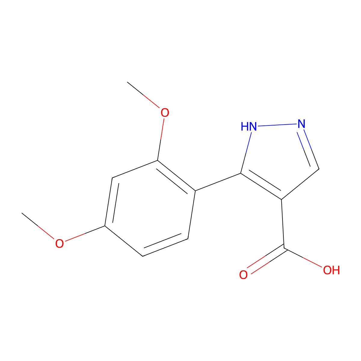 5-(2,4-dimethoxyphenyl)-1H-pyrazole-4-carboxylic acid molecular structure, CAS 1152540-16-3