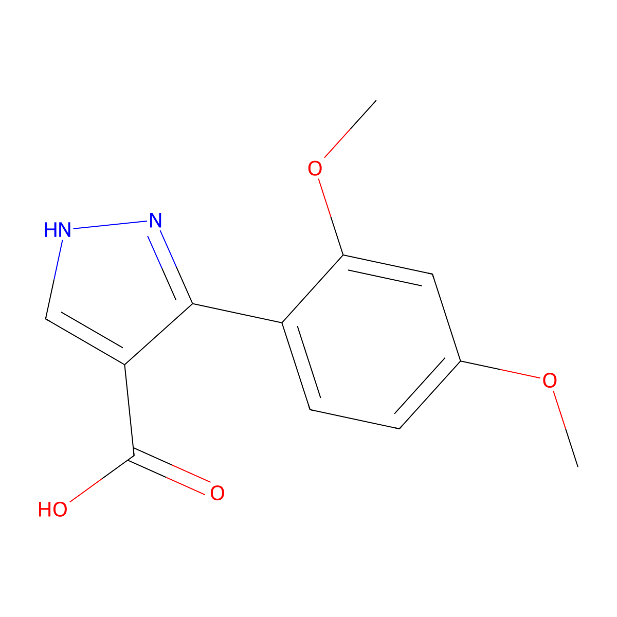 5-(2,4-dimethoxyphenyl)-1H-pyrazole-4-carboxylic acid molecular structure, CAS 1152540-16-3