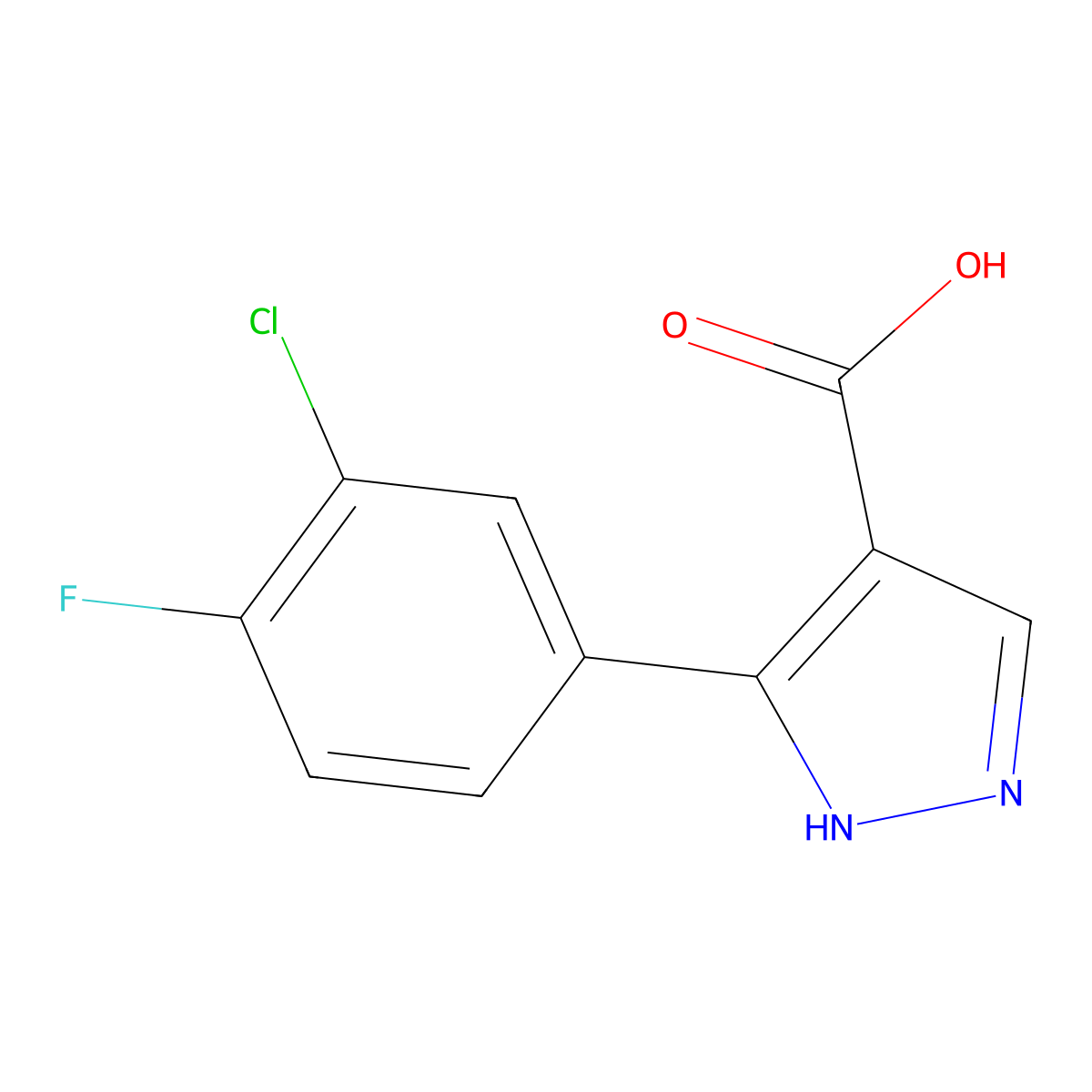3-(3-chloro-4-fluorophenyl)-1H-pyrazole-4-carboxylic acid molecular structure, CAS 1152540-21-0