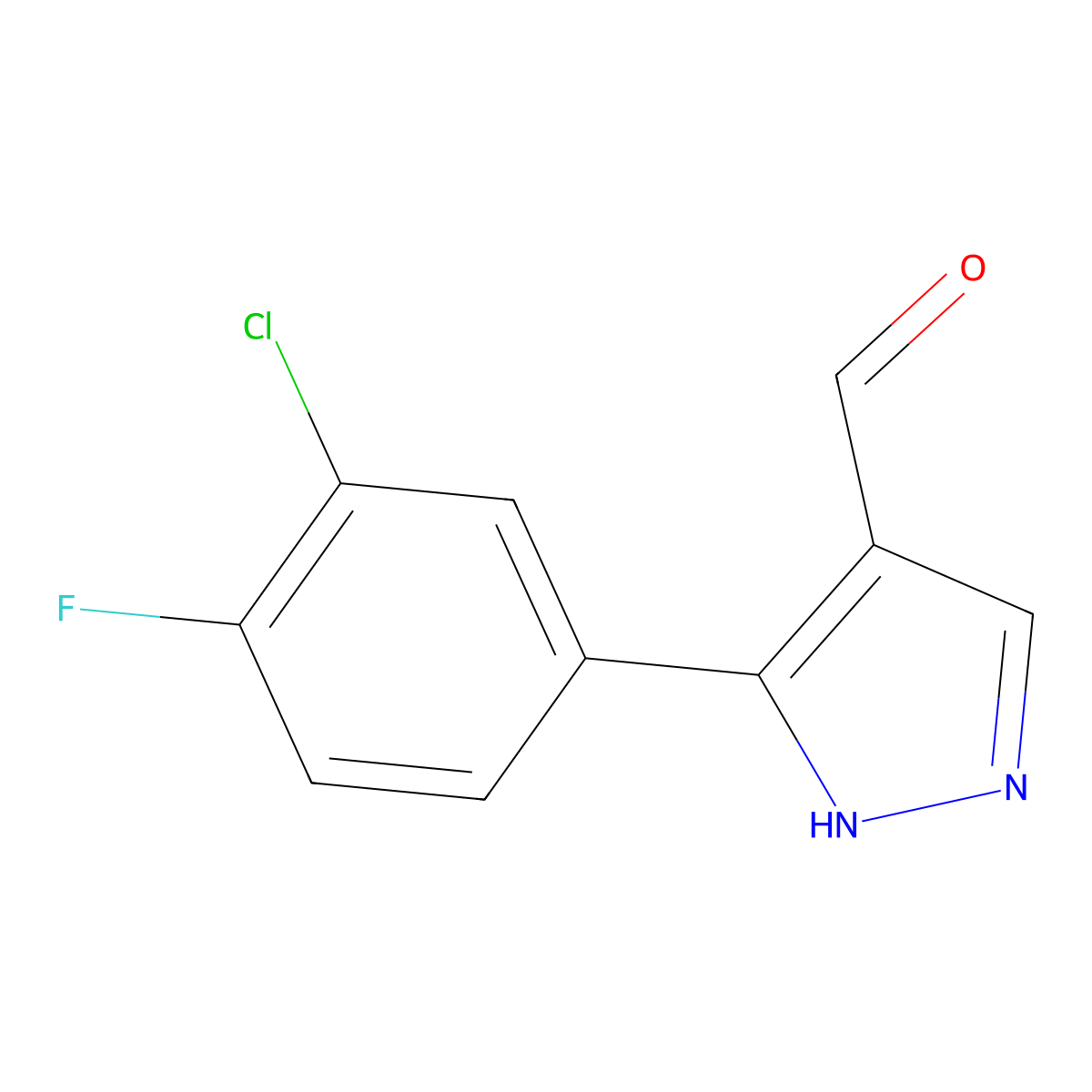 3-(3-chloro-4-fluorophenyl)-1H-pyrazole-4-carbaldehyde molecular structure, CAS 1152540-54-9