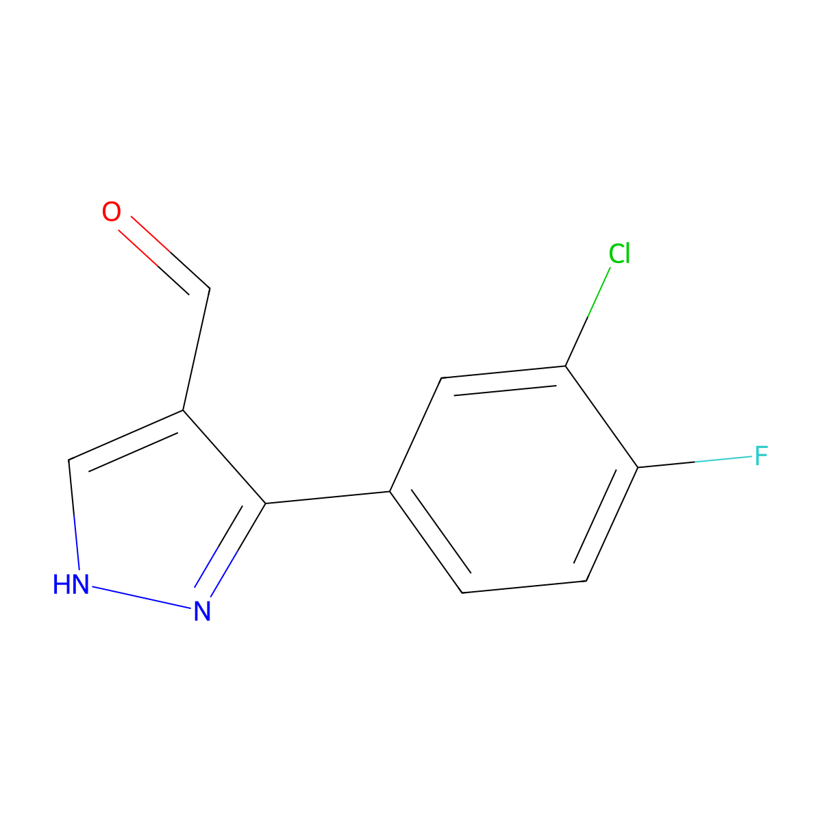 3-(3-chloro-4-fluorophenyl)-1H-pyrazole-4-carbaldehyde molecular structure, CAS 1152540-54-9