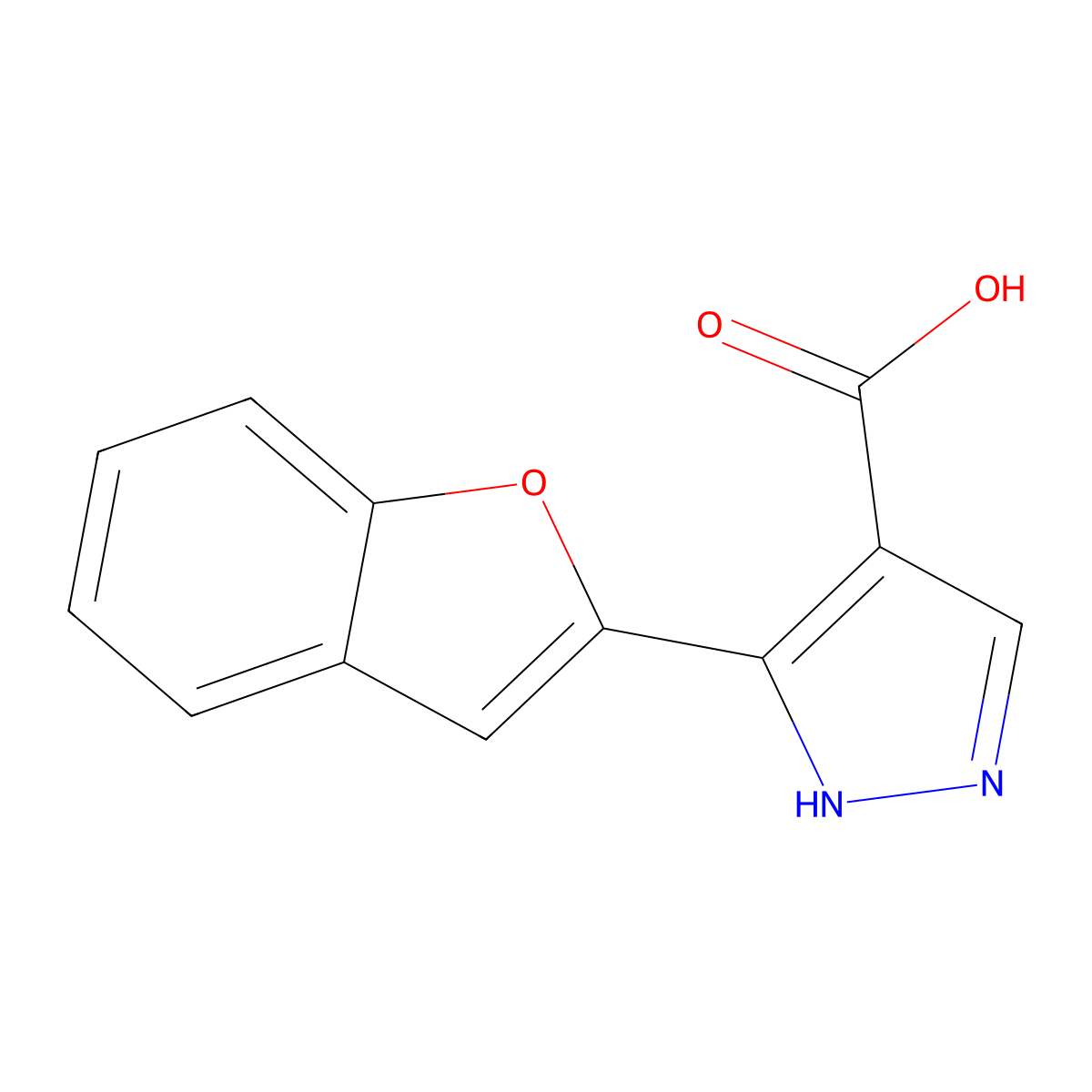 3-(1-benzofuran-2-yl)-1H-pyrazole-4-carboxylic acid molecular structure, CAS 1152543-40-2