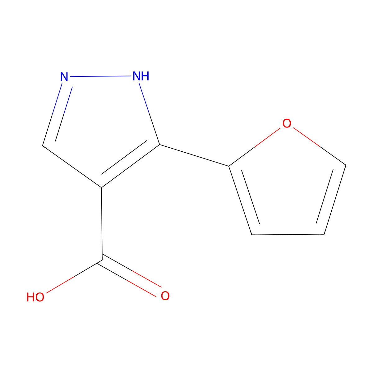 5-(furan-2-yl)-1H-pyrazole-4-carboxylic acid molecular structure, CAS 1152543-82-2