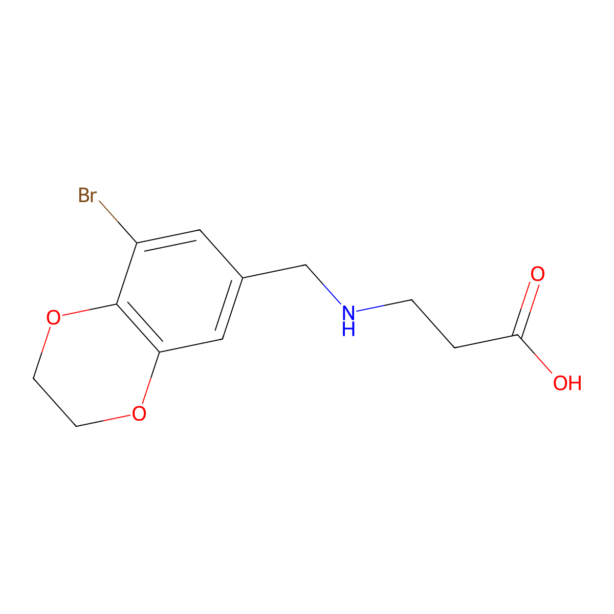 3-{[(8-Bromo-2,3-dihydro-1,4-benzodioxin-6-yl)methyl]amino}propanoic acid molecular structure, CAS 1152545-30-6