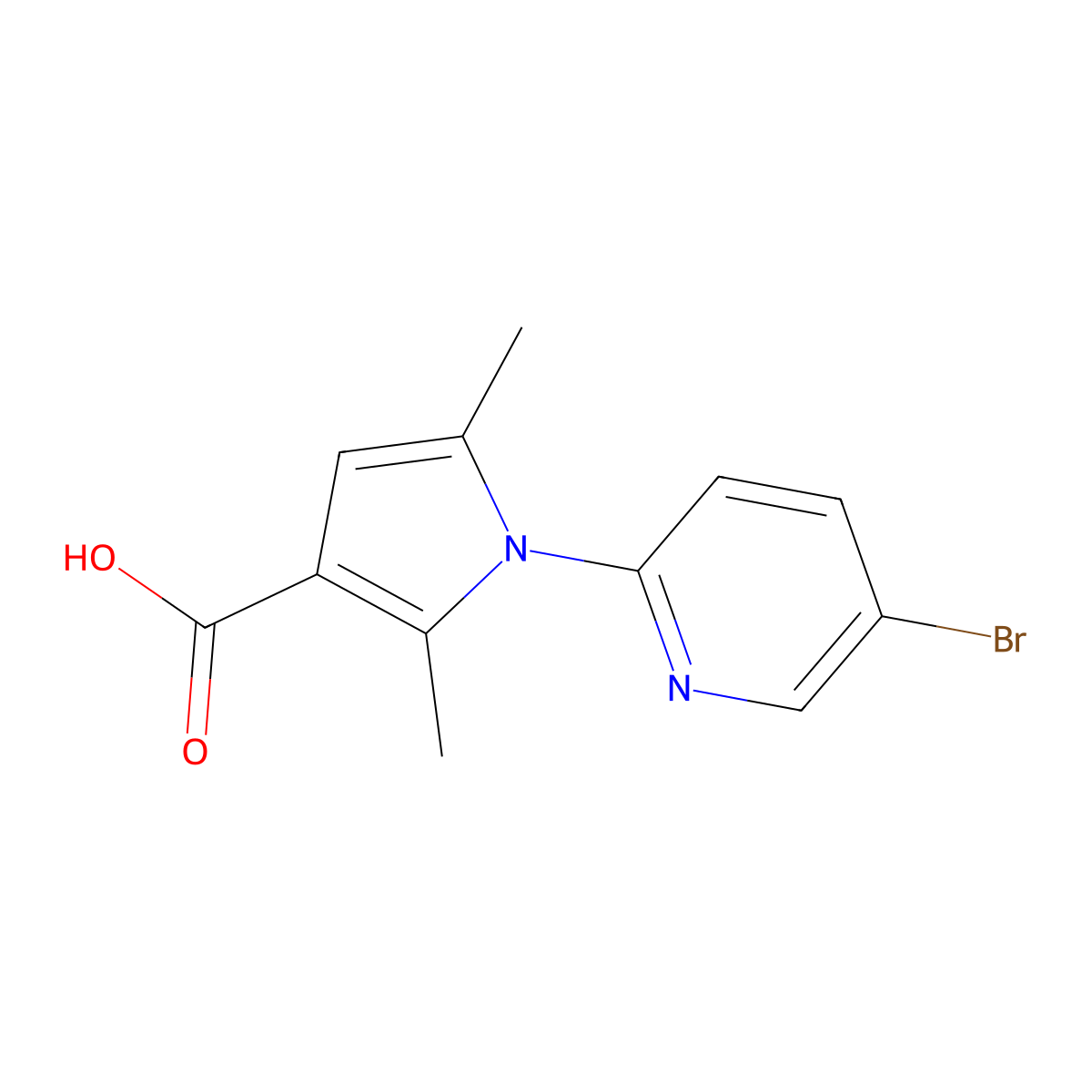 1-(5-bromopyridin-2-yl)-2,5-dimethyl-1H-pyrrole-3-carboxylic acid molecular structure, CAS 1152547-68-6