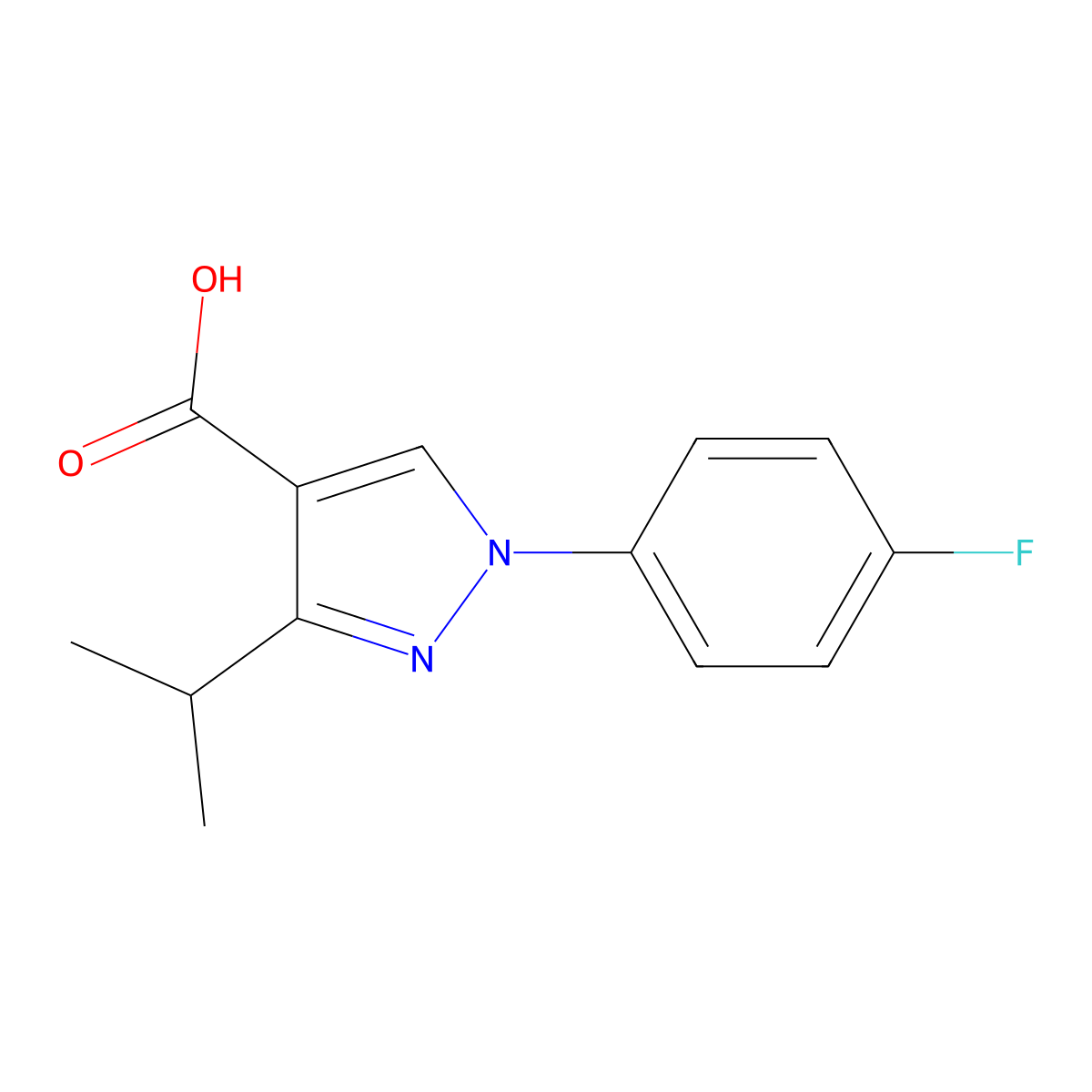 1-(4-fluorophenyl)-3-(propan-2-yl)-1H-pyrazole-4-carboxylic acid molecular structure, CAS 1152548-03-2