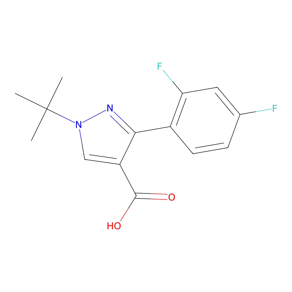 1-tert-butyl-3-(2,4-difluorophenyl)-1H-pyrazole-4-carboxylic acid molecular structure, CAS 1152548-23-6