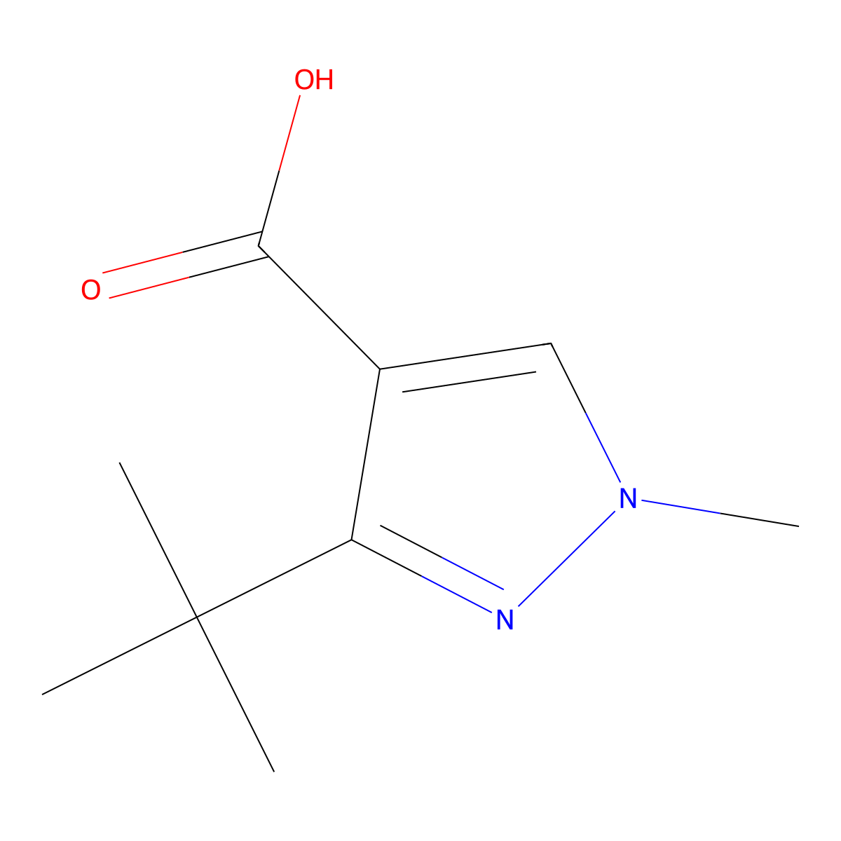 3-tert-butyl-1-methyl-1H-pyrazole-4-carboxylic acid molecular structure, CAS 1152548-57-6