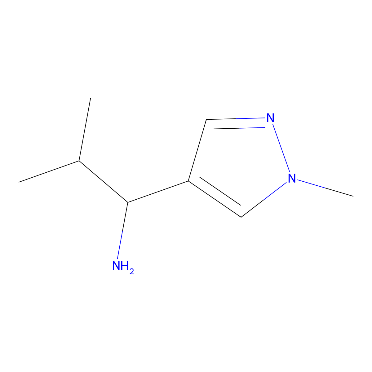 2-methyl-1-(1-methyl-1H-pyrazol-4-yl)propan-1-amine molecular structure, CAS 1152548-59-8