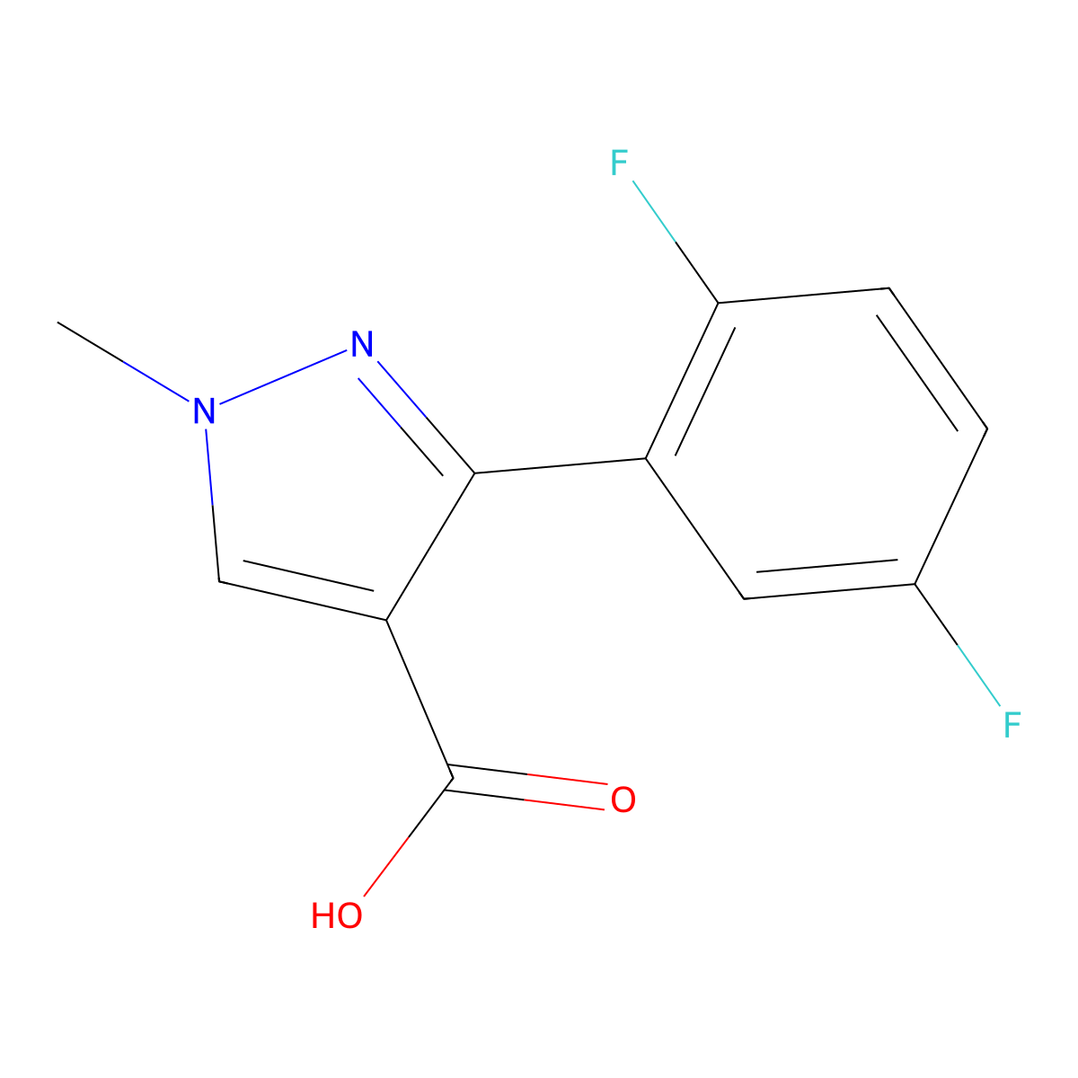 3-(2,5-difluorophenyl)-1-methyl-1H-pyrazole-4-carboxylic acid molecular structure, CAS 1152548-65-6