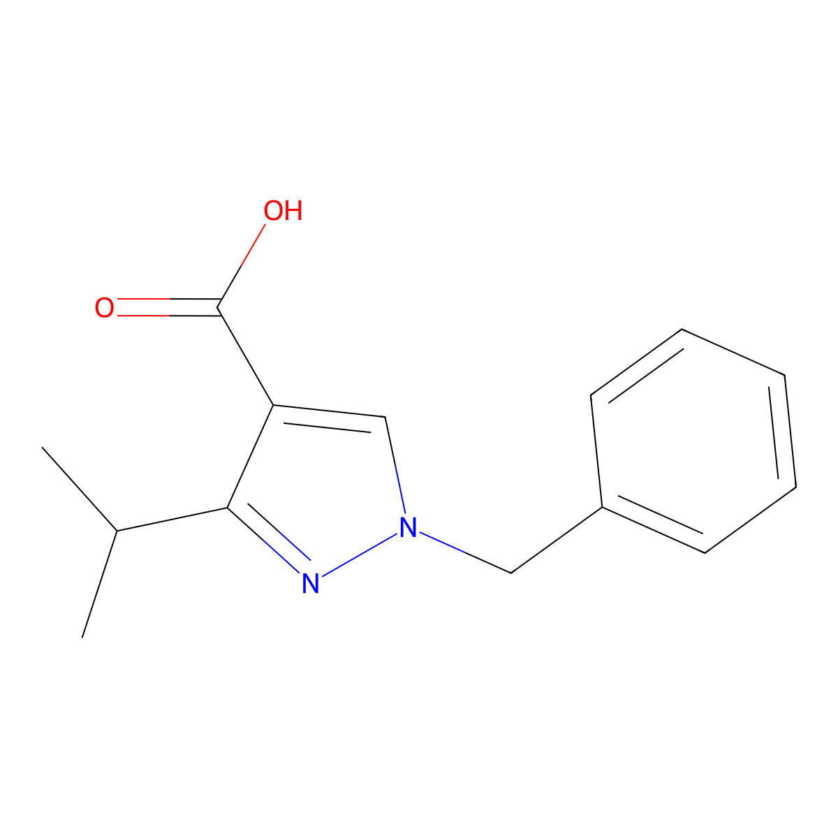 1-benzyl-3-(propan-2-yl)-1H-pyrazole-4-carboxylic acid molecular structure, CAS 1152549-07-9