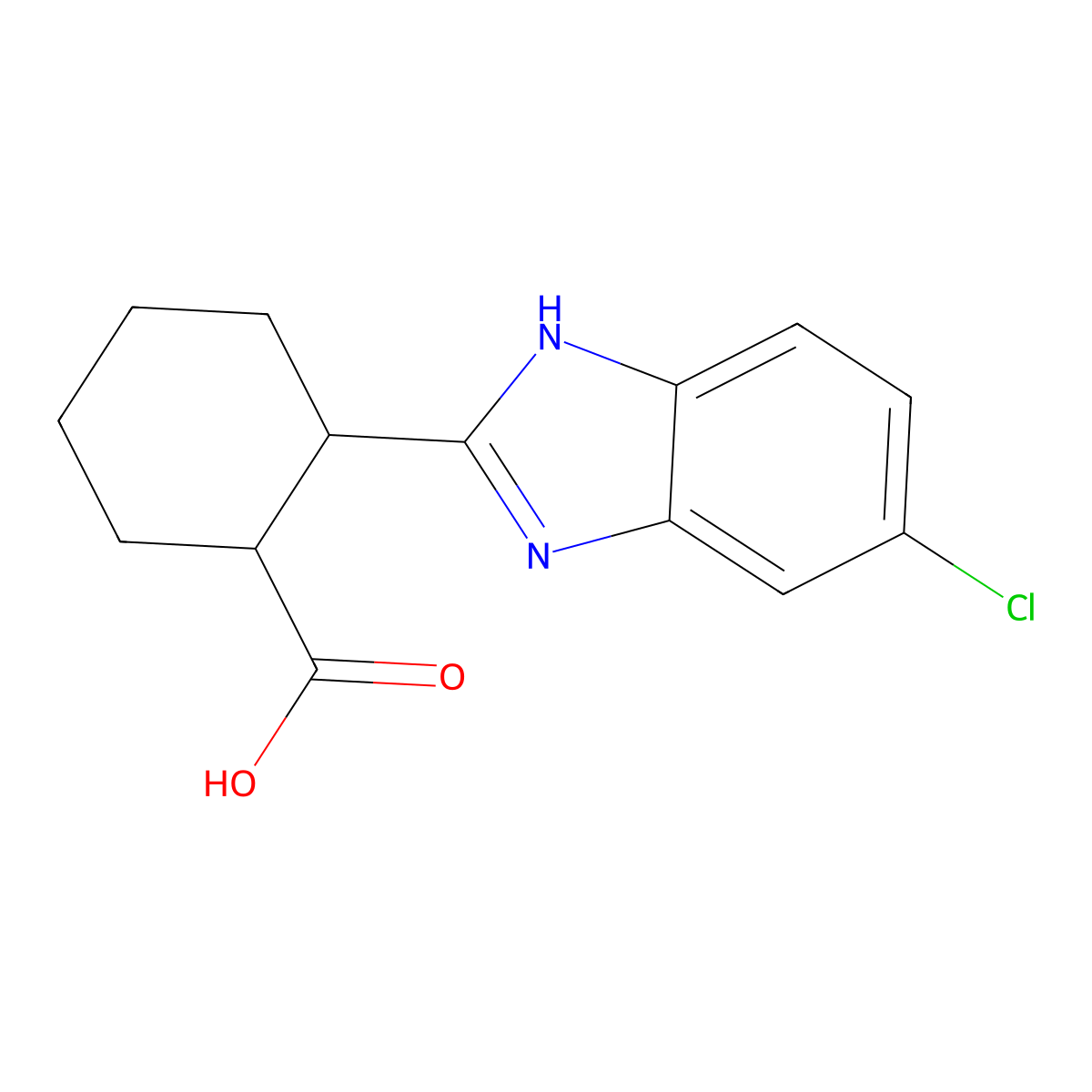 2-(5-chloro-1H-1,3-benzodiazol-2-yl)cyclohexane-1-carboxylic acid molecular structure, CAS 1152551-69-3